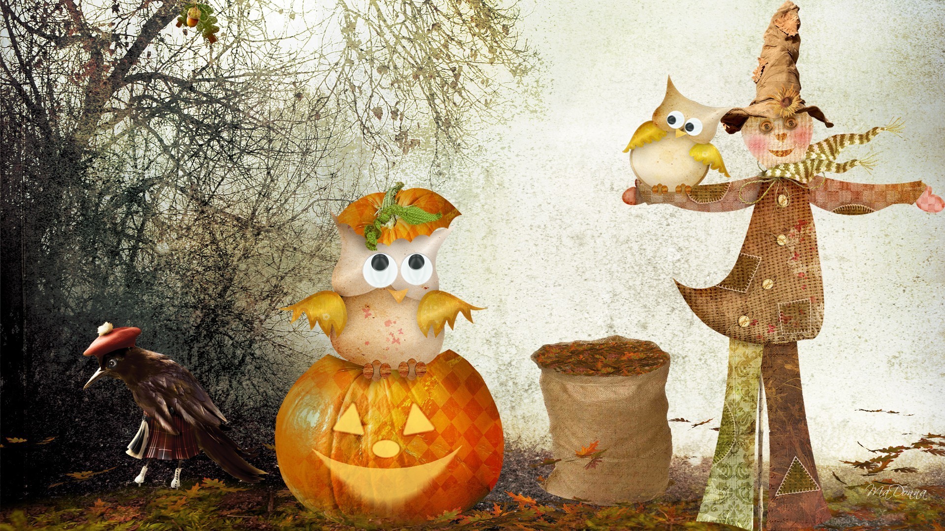 1920x1080 Scarecrow Tag - Persona Firefox Halloween Scarecrow Lantern Whimiscal  Leaves Owls Autumn Jack Crow Fall Image