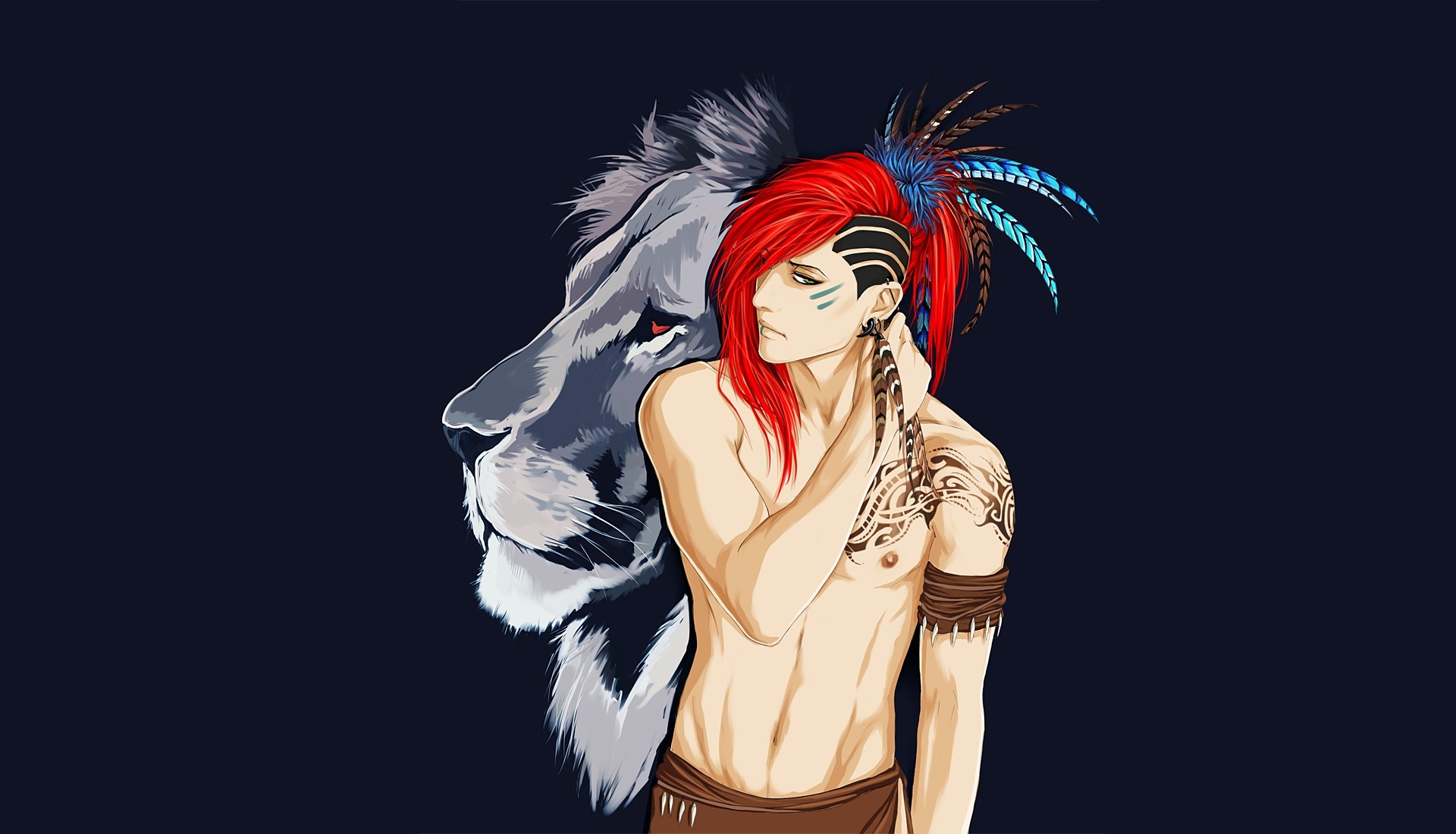 1920x1100 Wallpaper Boy, indian, Lion, Colorful, Graphic