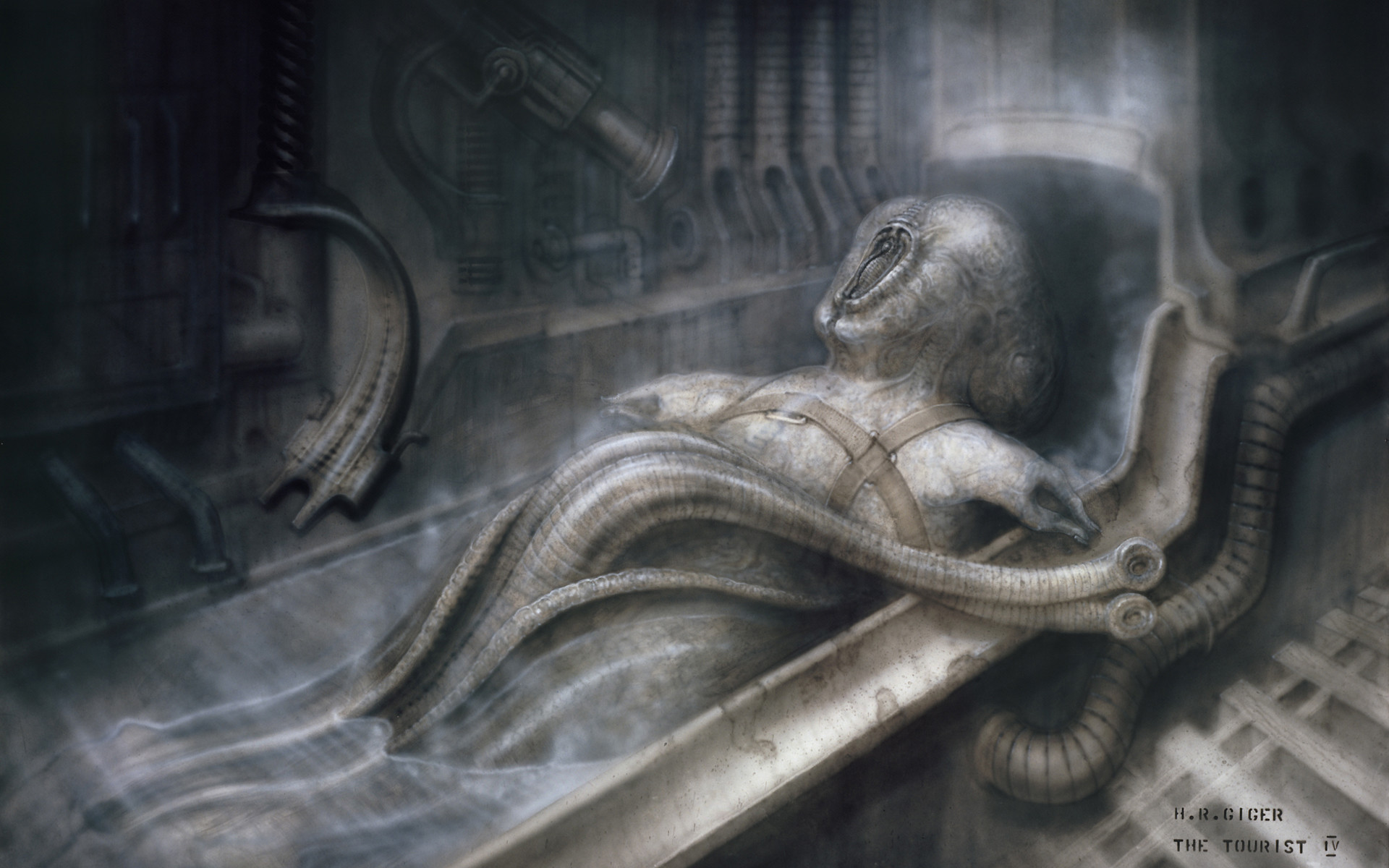1920x1200 Hans RÃ¼di Giger: The Tourist IV The creature with the tentacle