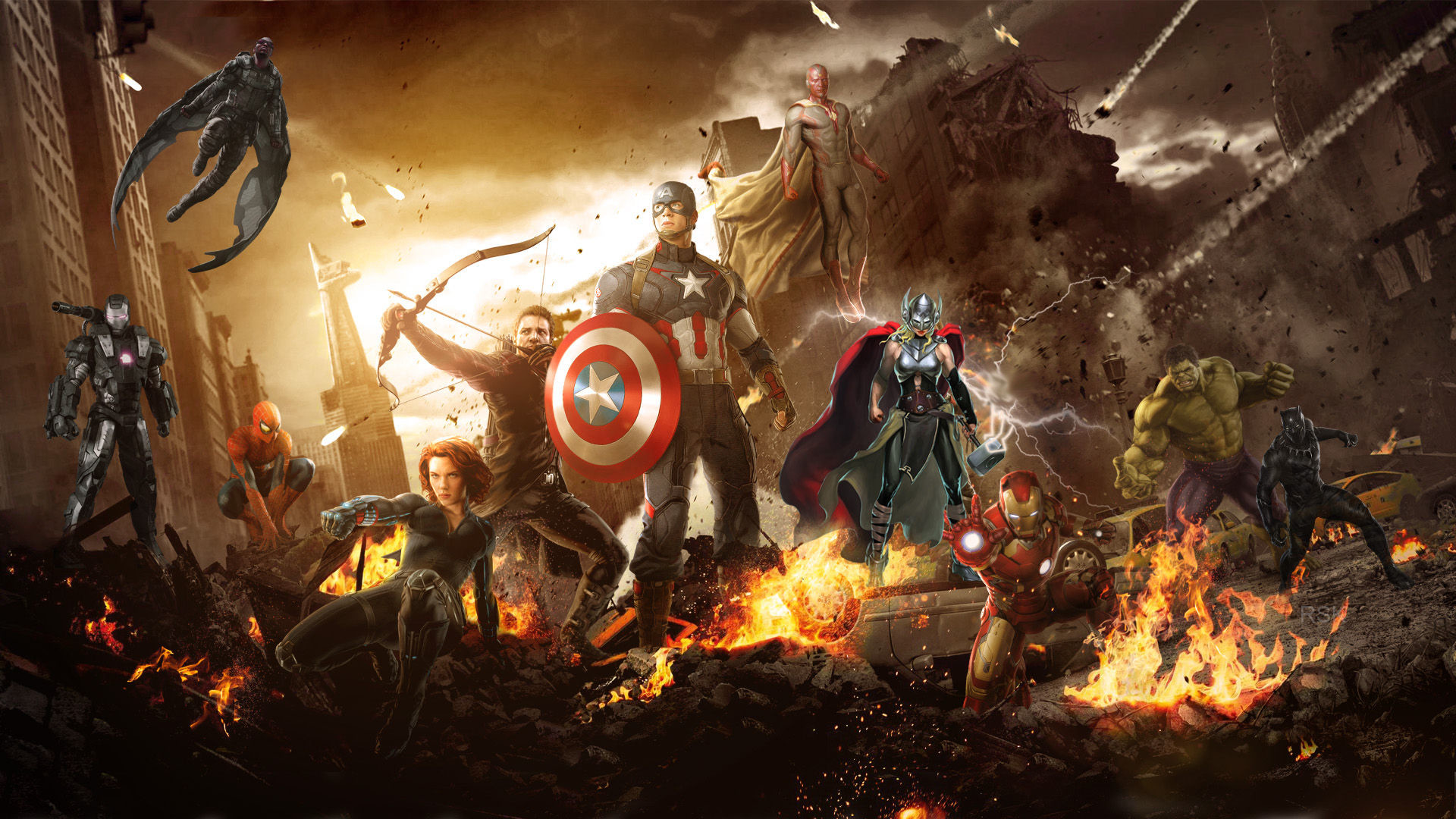 1920x1080 Avengers-Wallpaper-With-Spider-Man-Female-Thor-Falcon
