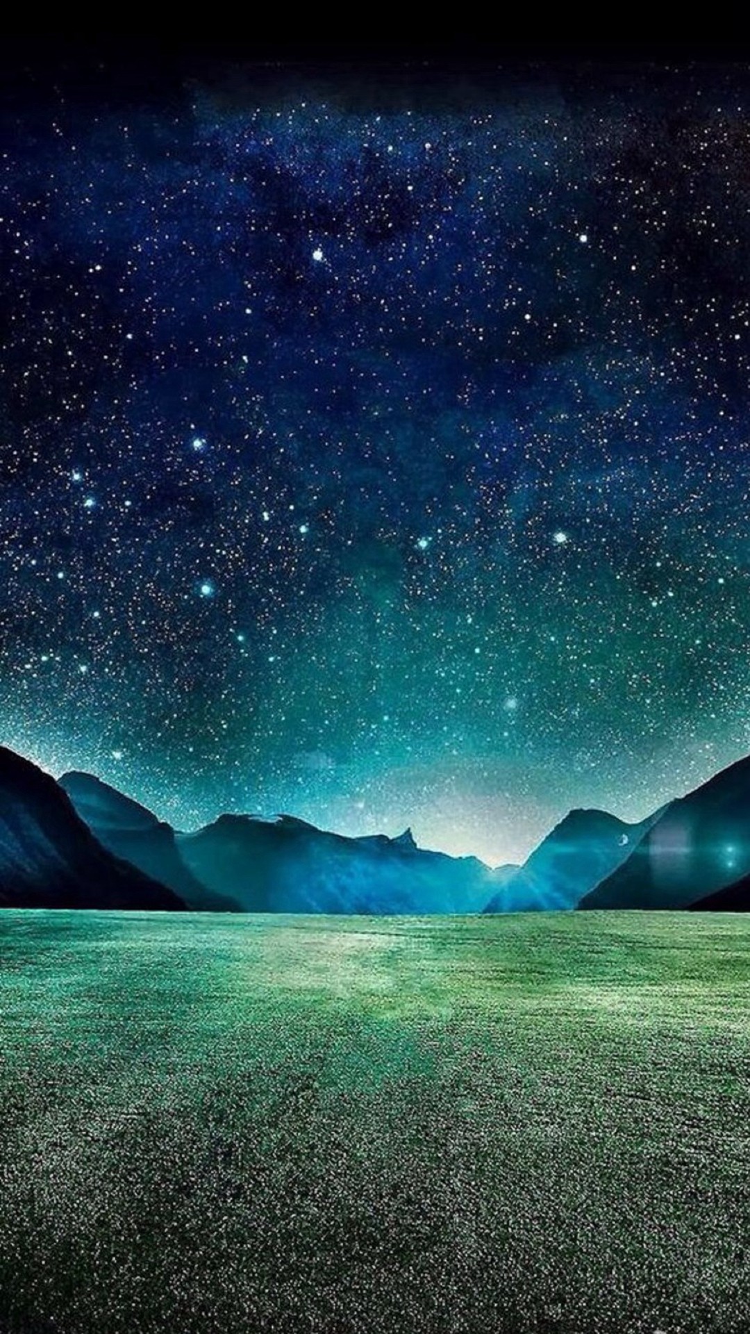 1080x1920 Dark Night Starry Shiny Mountain Grass Field #iPhone #7 #wallpaper