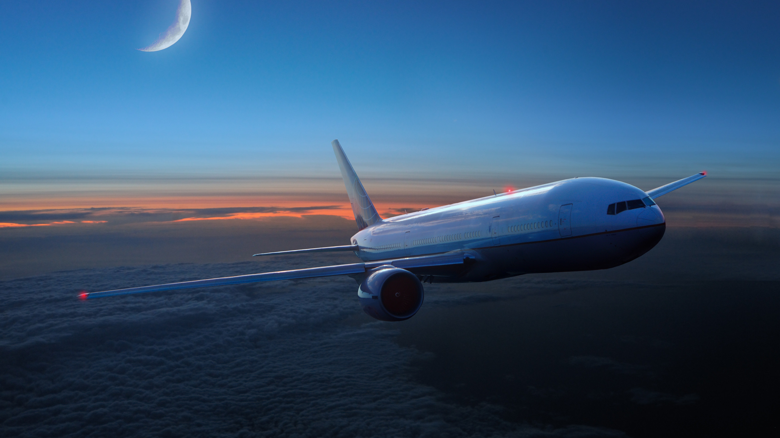 2560x1440 Big Commercial Jet Airliner Sunset Clouds Desktop Wallpaper Uploaded by  tcherniy
