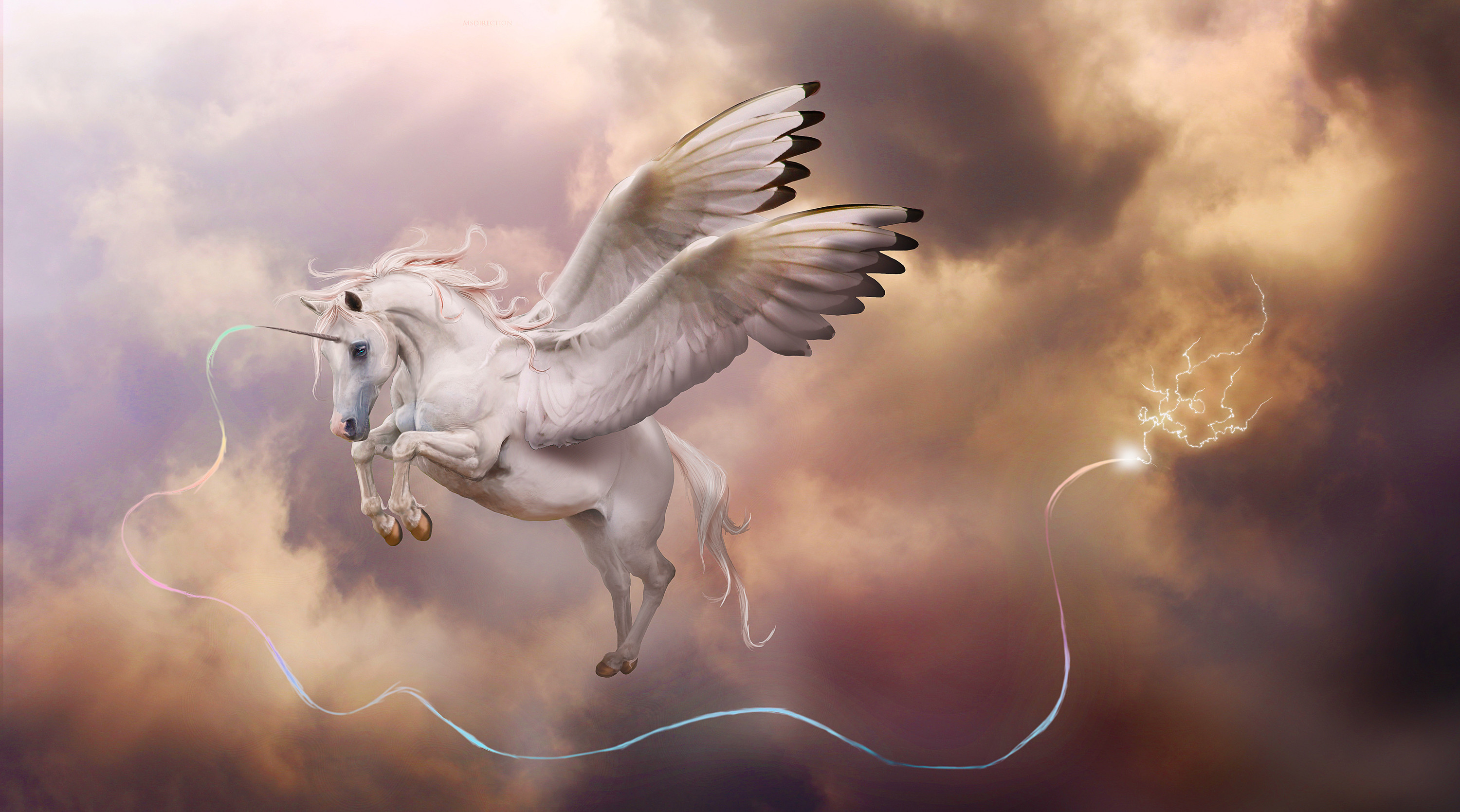 3000x1669 Pegasus, magical, art, wings, angels, holy, fantasy wallpaper hd