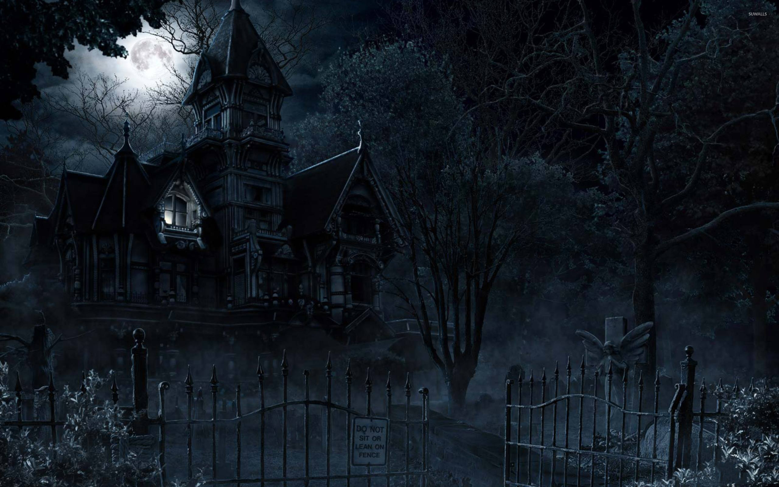 2560x1600 Haunted mansion in the full moon wallpaper
