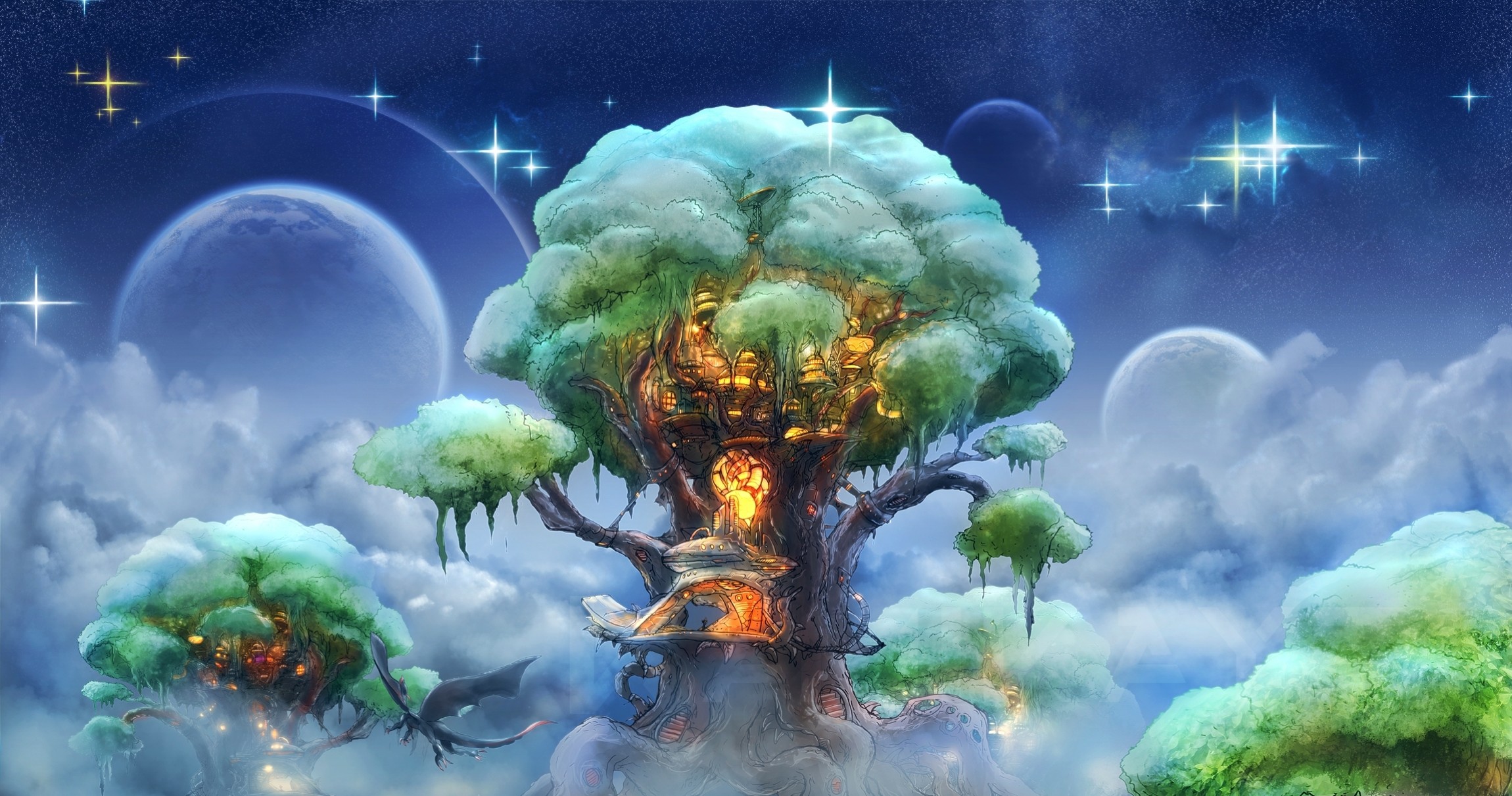 2300x1211 Wallpaper Fantasy, Tree, Art, Magic