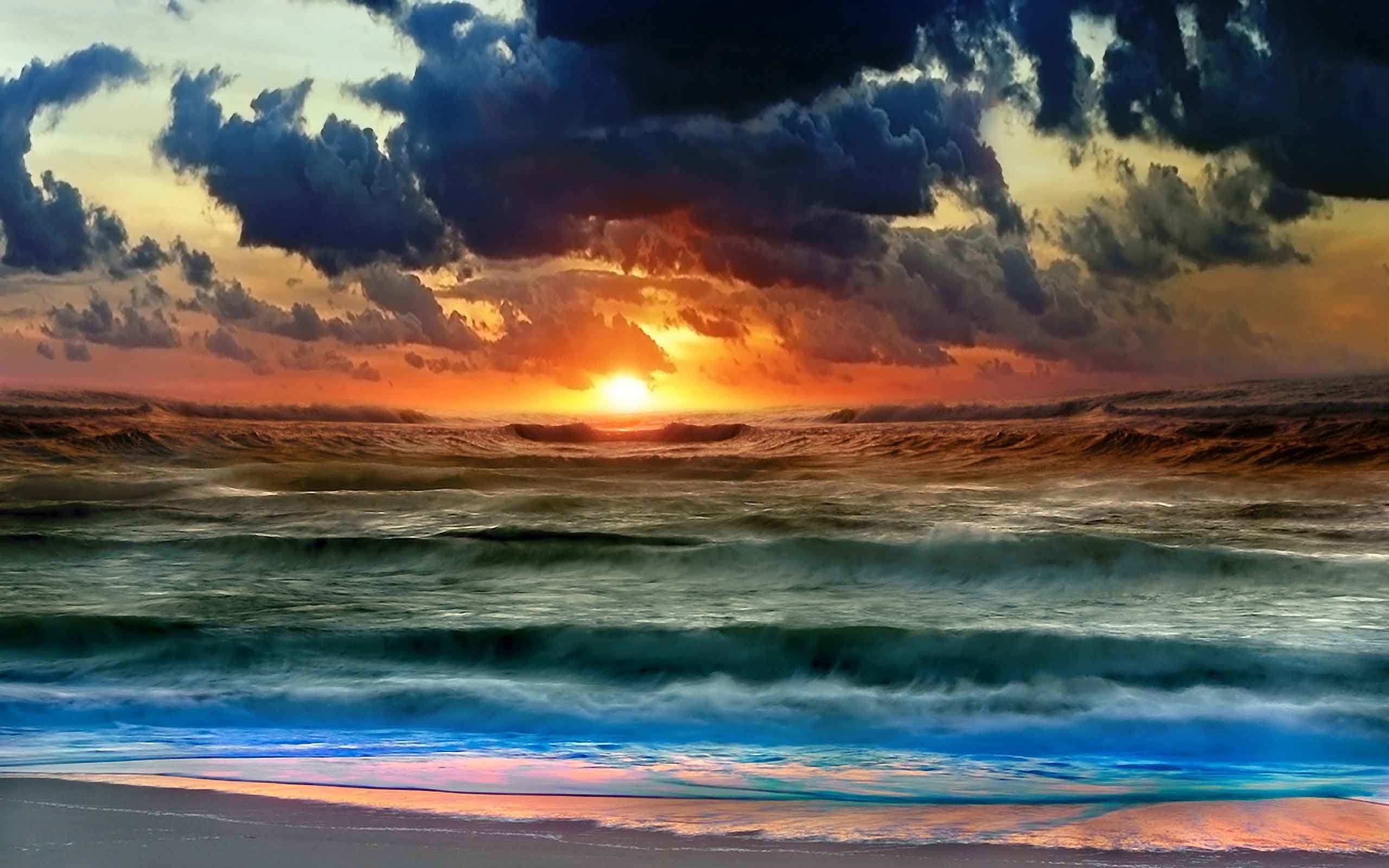 2560x1600 Beaches Waves Weather Sky Sunrise Clouds Sunset Sea Storm Ocean Nature  Beach Rain Wallpaper For Pc Free Download HD