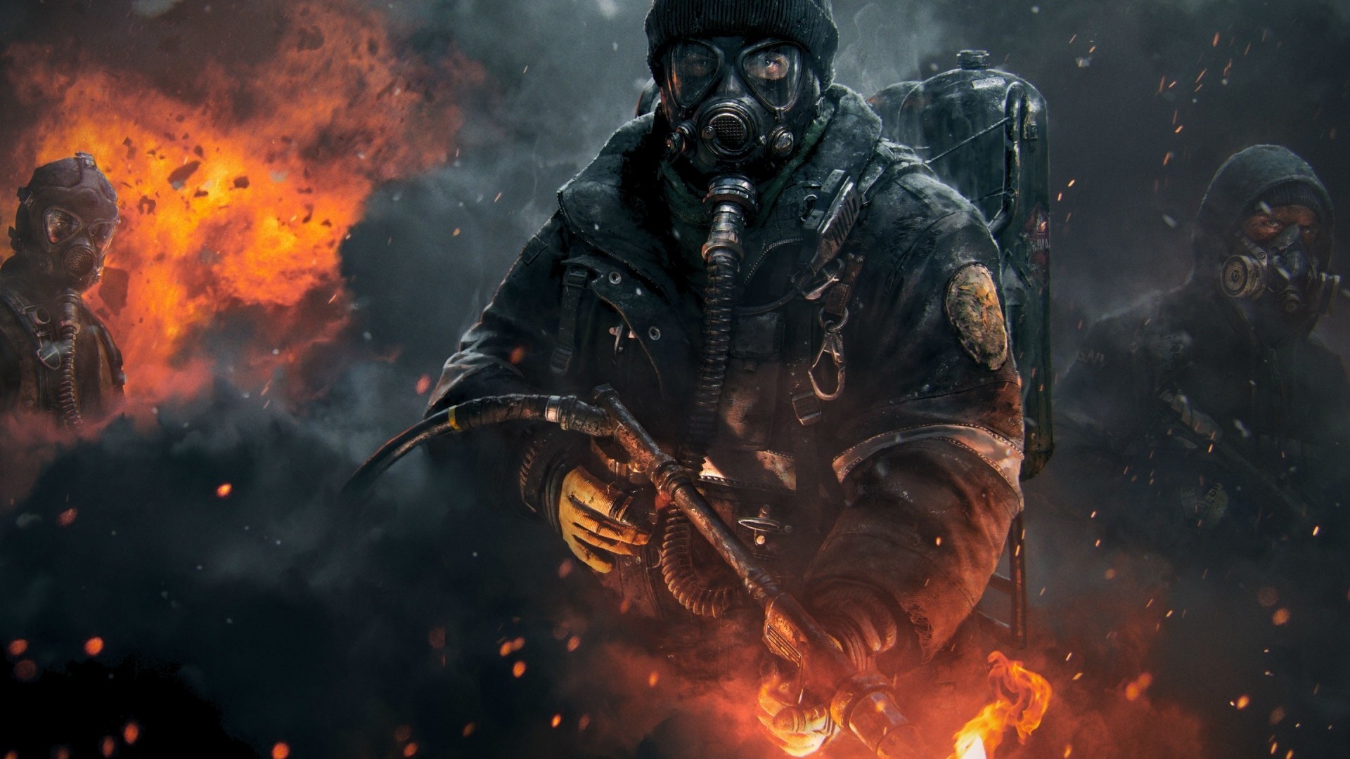 1920x1080 Full HD Wallpaper tom clancy's the division smoke soldier fire explosion