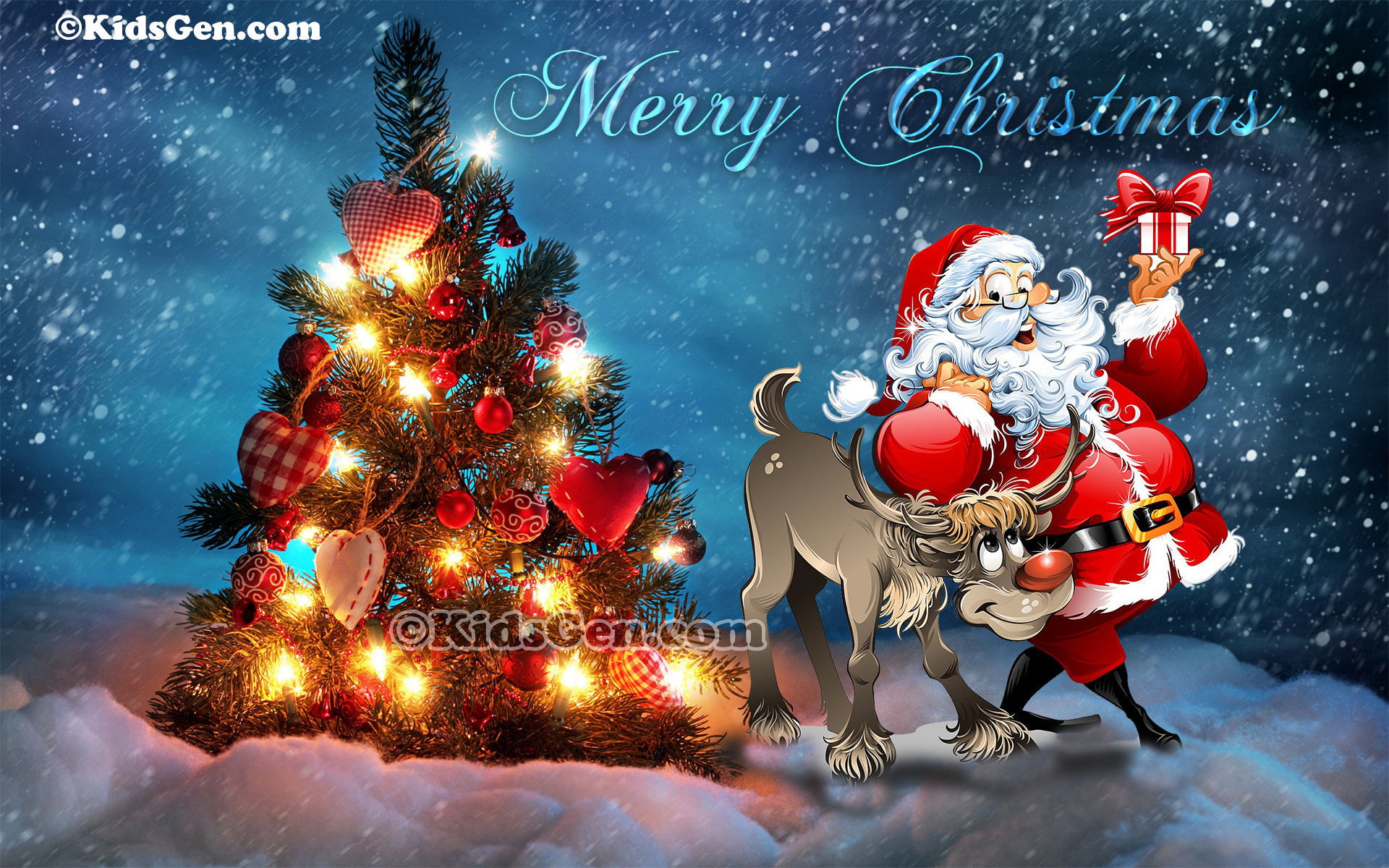 1920x1200 High Definition Christmas wallpaper featuring Santa and Rudolph