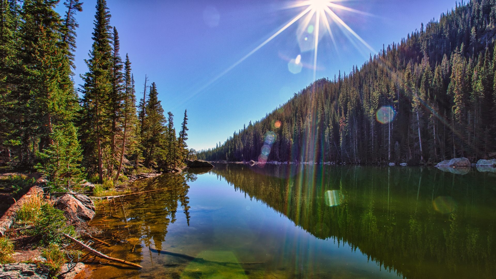 1920x1080 4K HD Wallpaper: Landscape - The Sun, reflected in Dream Lake in Rocky  Mountain National Park
