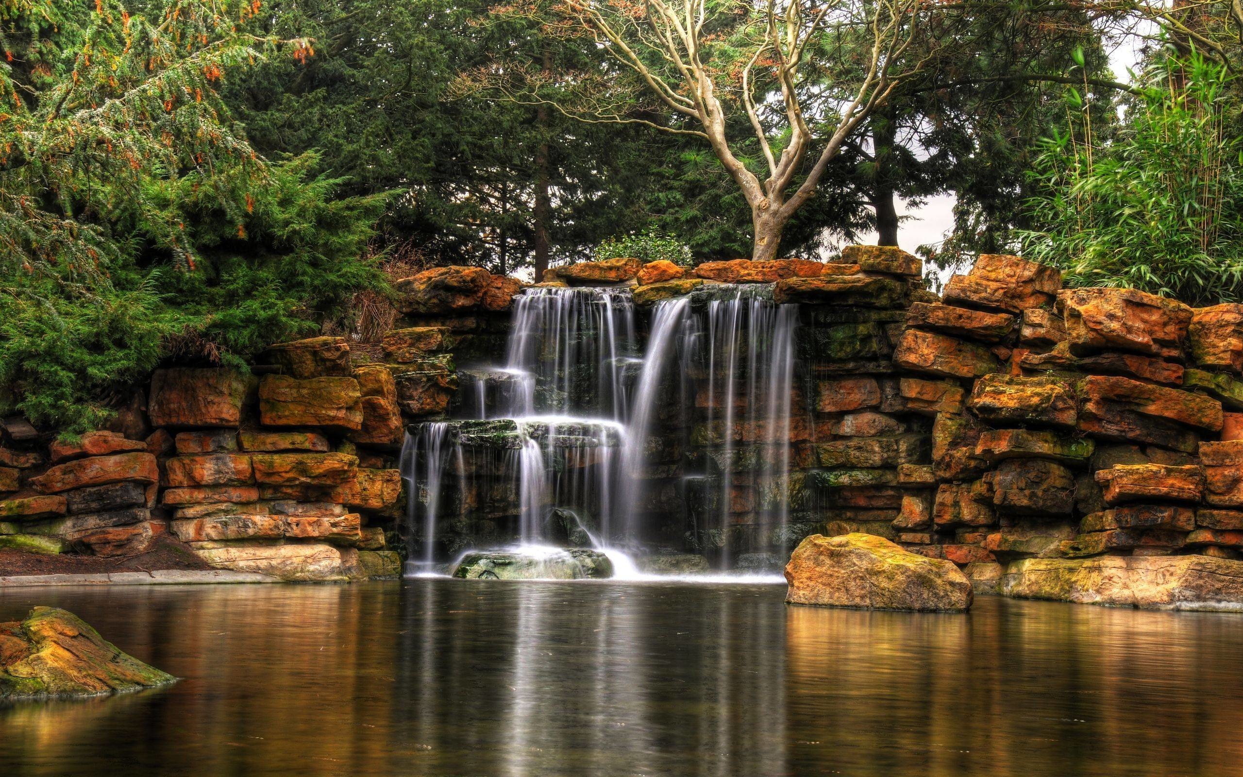 2560x1600 Cascading Falls Plants Waterfalls Nature Cascade Waterfall Live. Waterfalls  Wallpaper