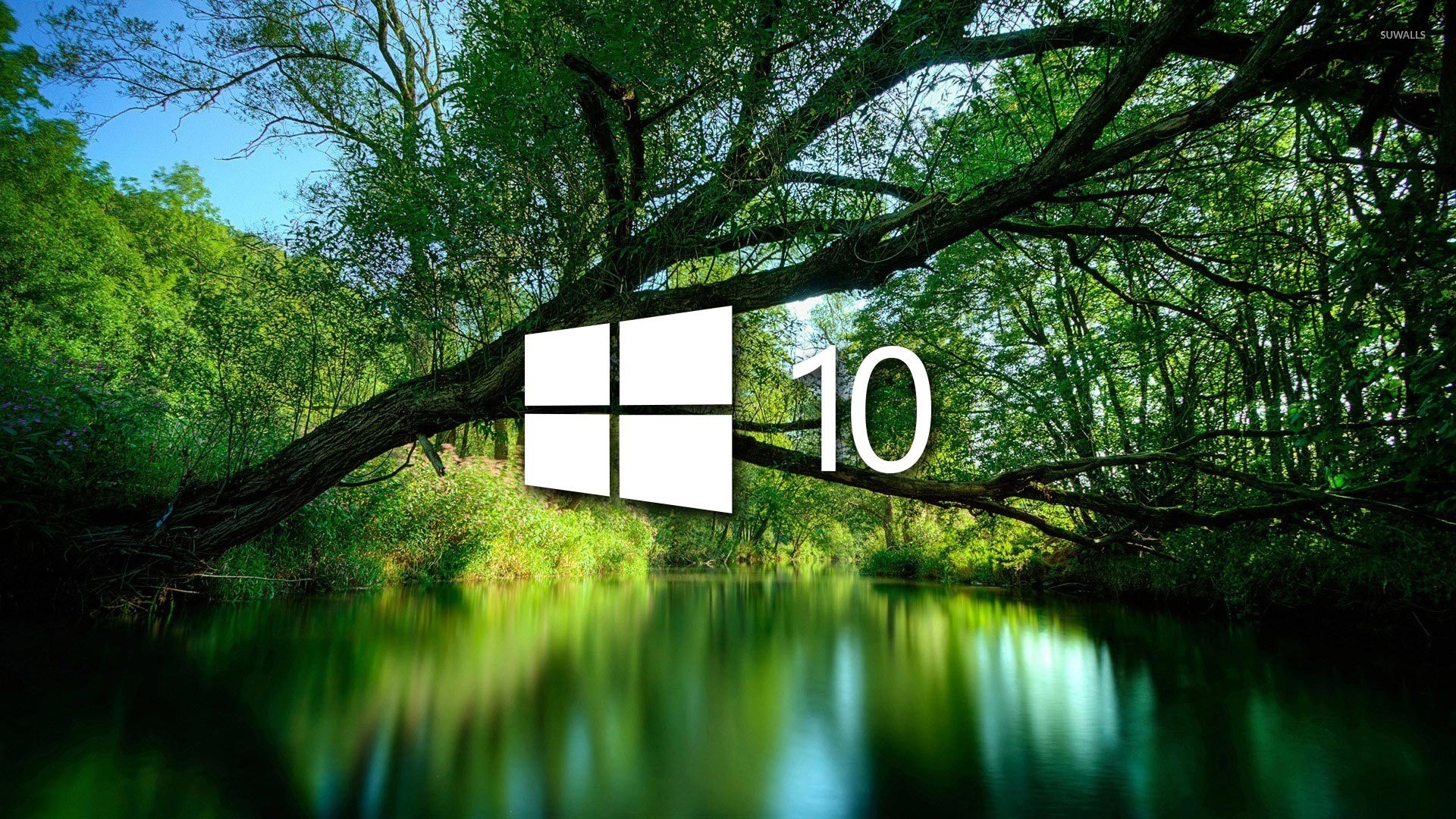 1920x1080 Windows 10 over a green lake simple logo wallpaper