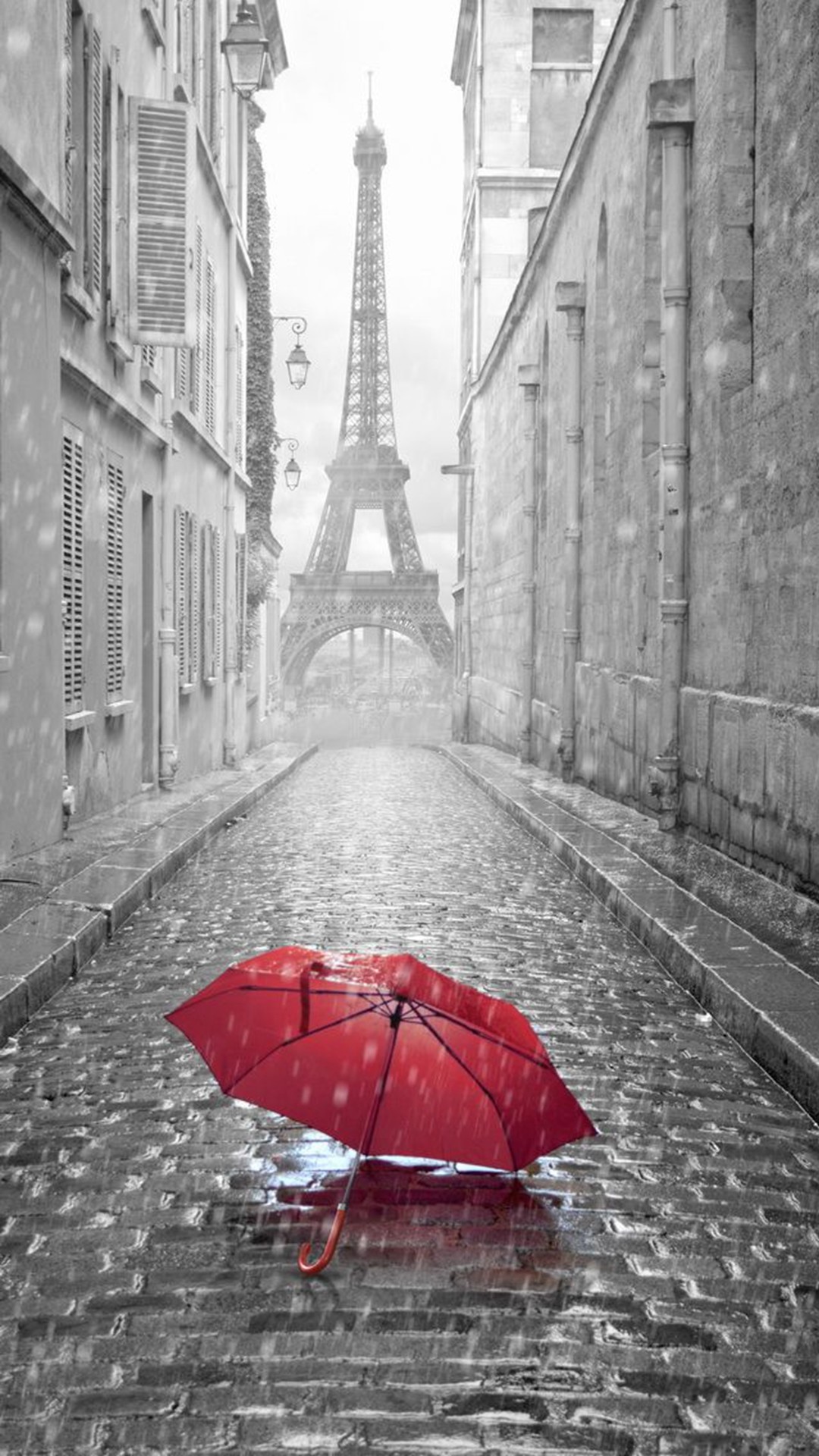 1080x1920 Red Umbrella Paris Street Rainy Day Eiffel Tower iPhone 6 wallpaper
