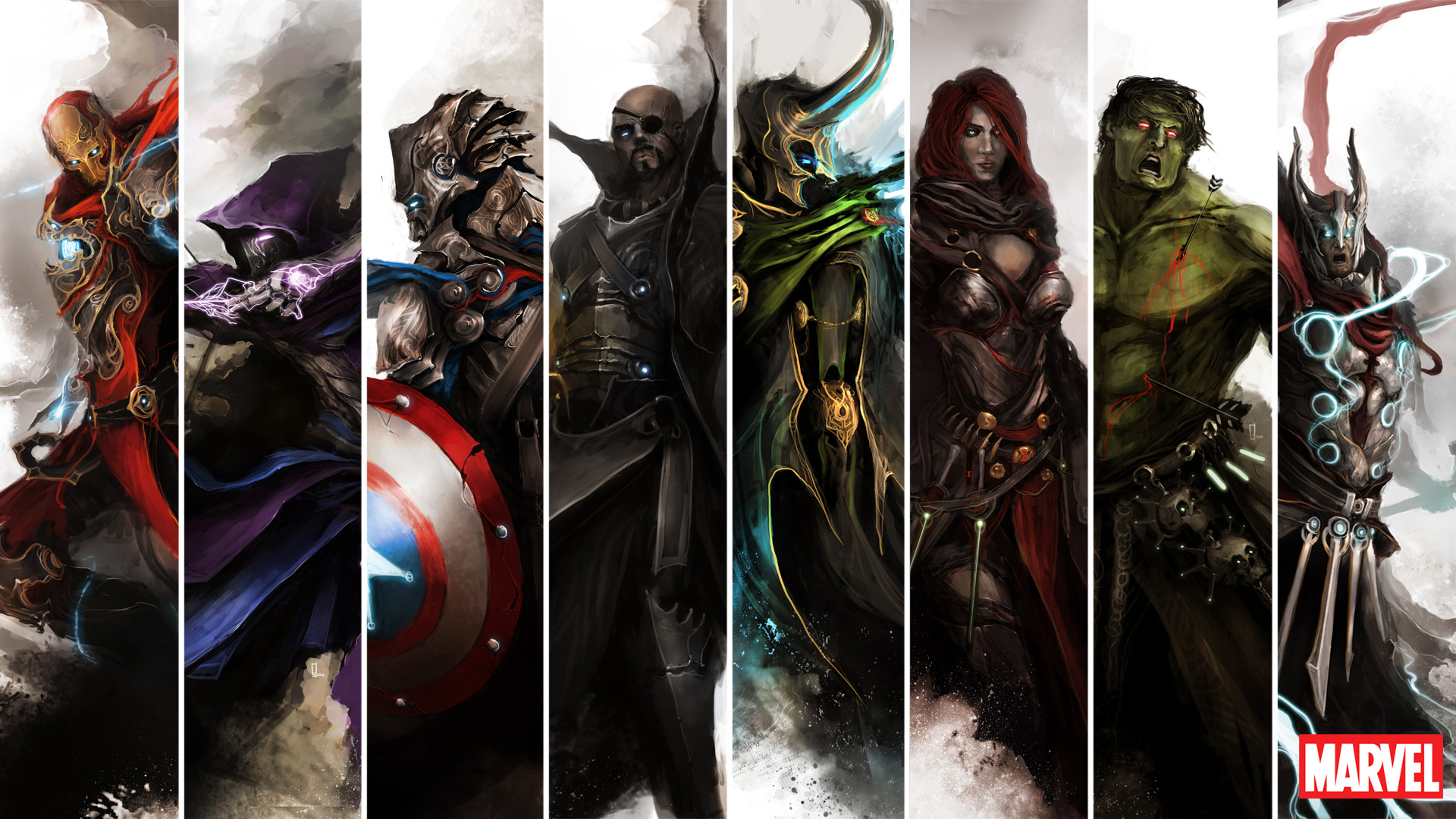 1920x1080 Comics - Avengers Iron Man Captain America Nick Fury Loki Black Widow Hulk  Thor Hawkeye Wallpaper