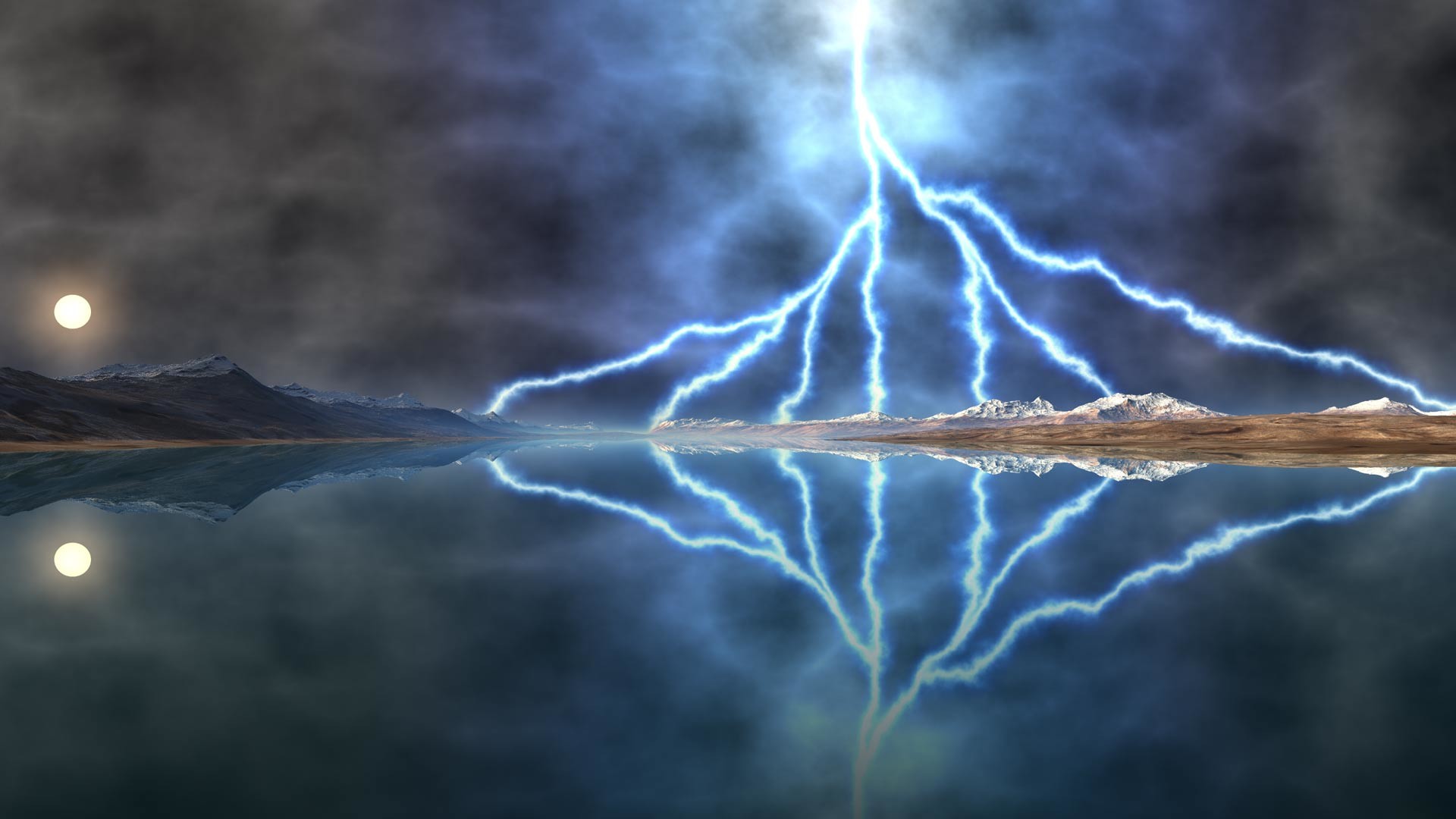1920x1080 Lightening storm over lake desktop background. Landscape background for use  as a desktop wallpaper picture.