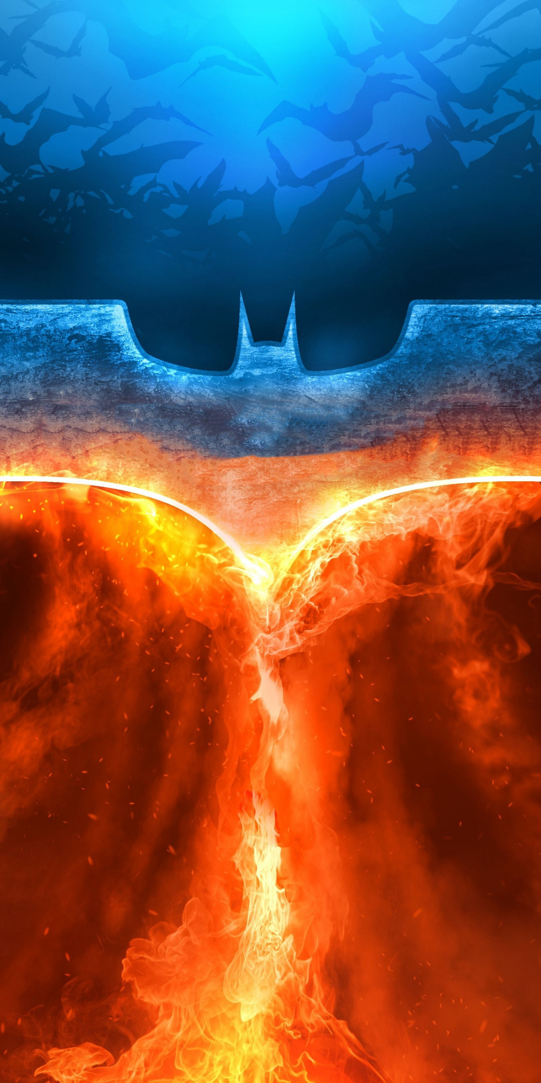 1080x2160 Batman, fire, rise of superhero, logo,  wallpaper