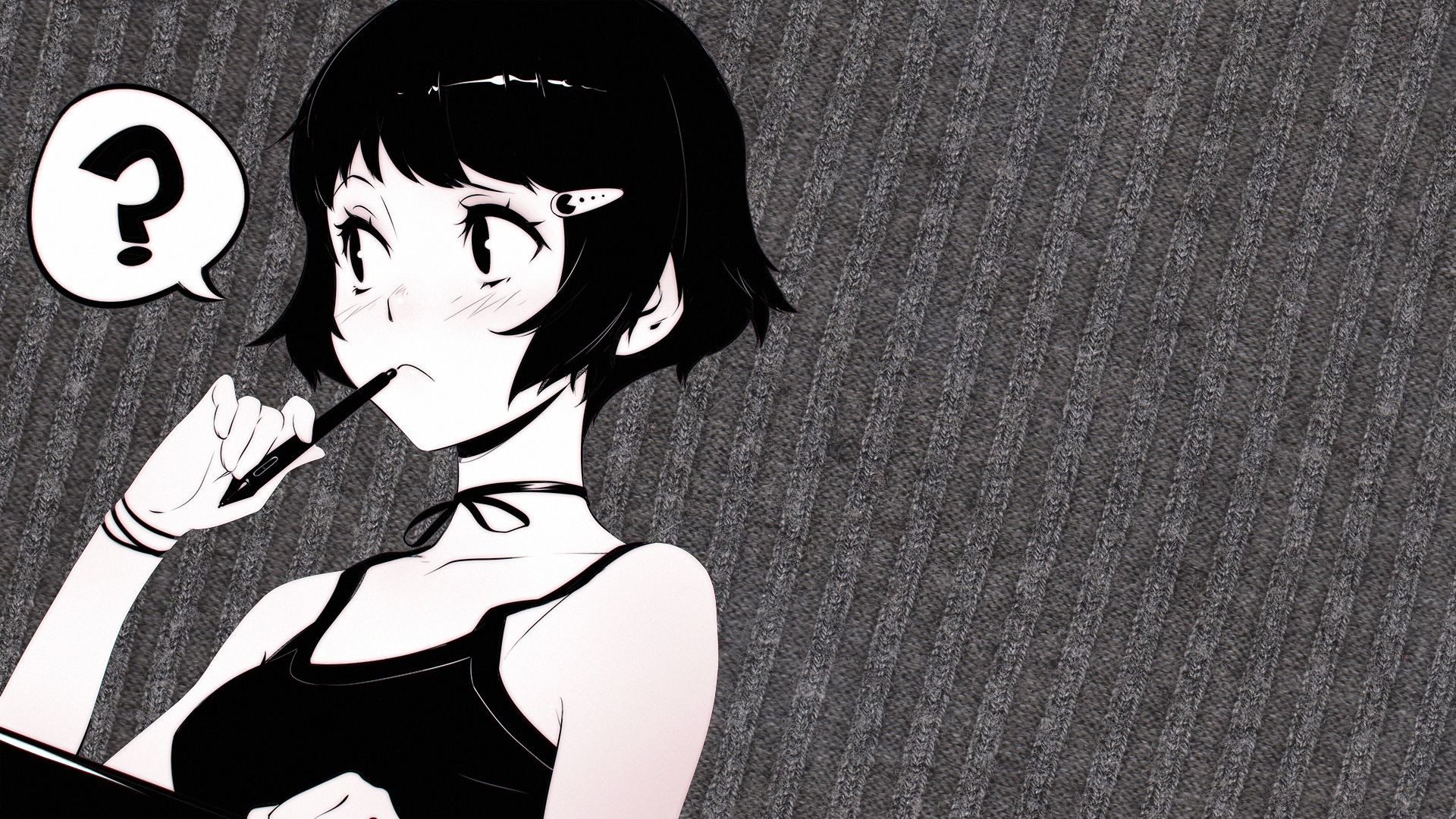 1920x1080 Anime Girl Wondering Black White HD Wallpaper |  | ID:61781 .