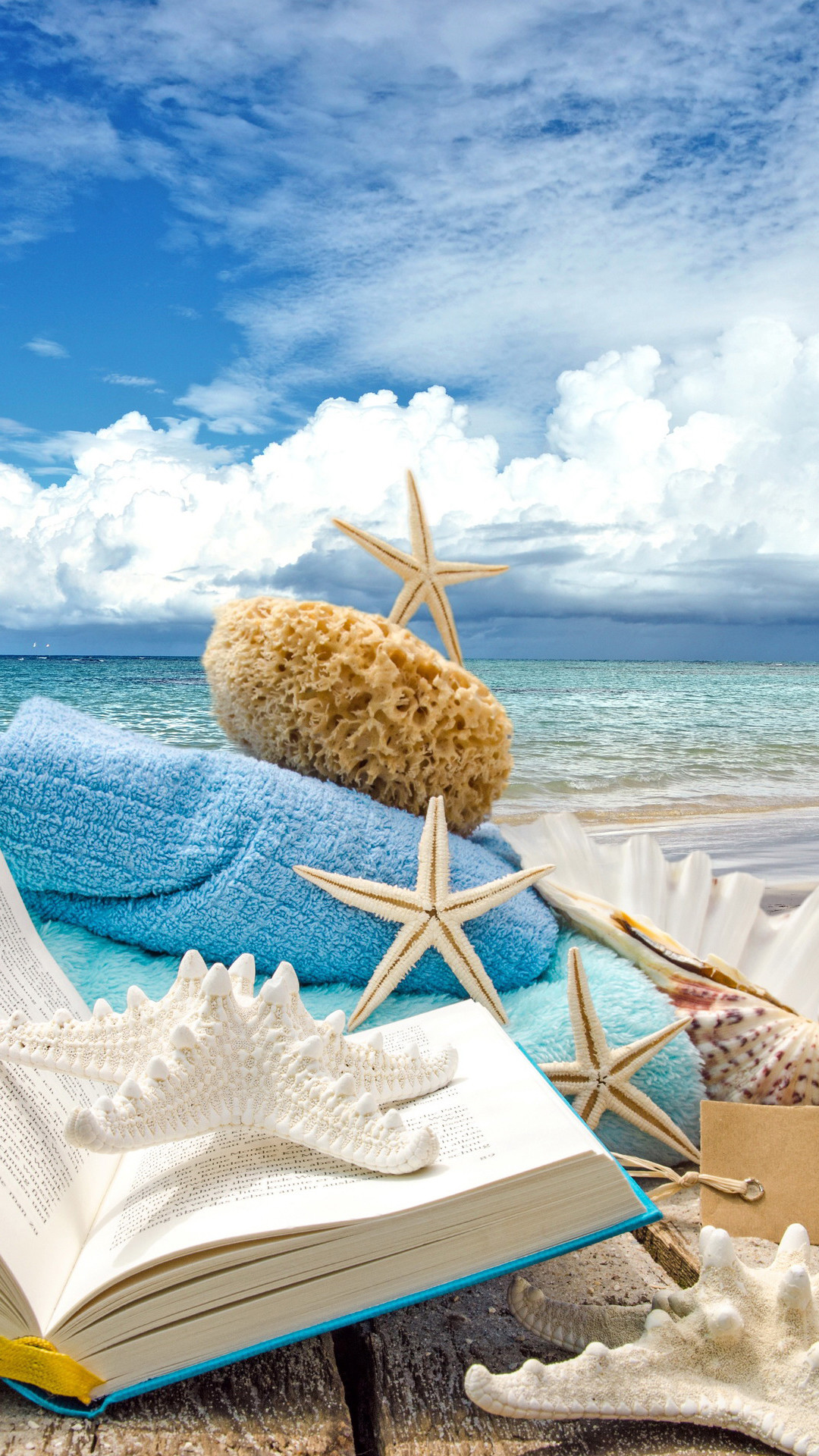 1080x1920 Summer Beach Book Seashells Sea Stars Android Wallpaper ...