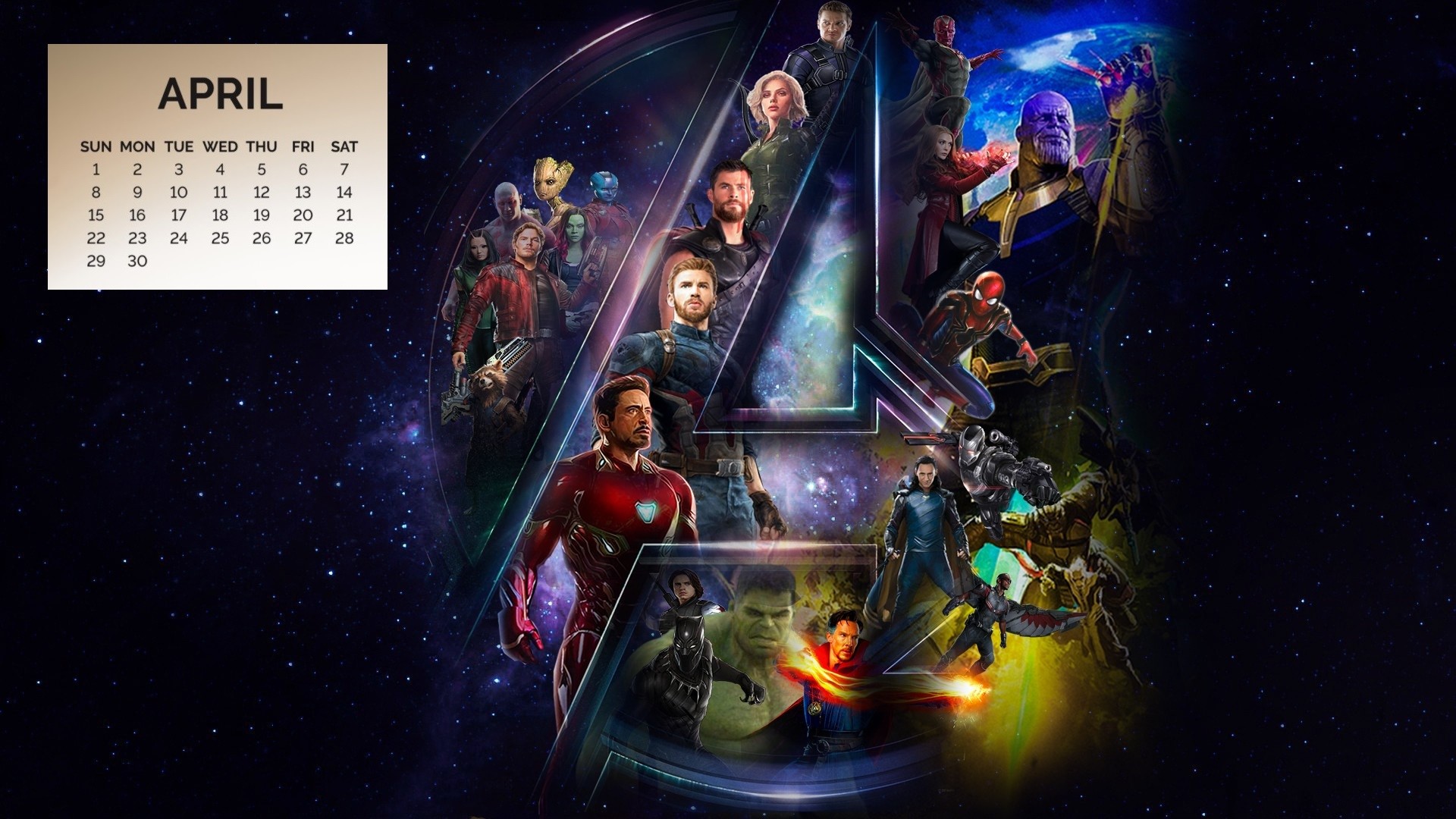 1920x1080 Avengers April 2018 Calendar HD Wallpaper