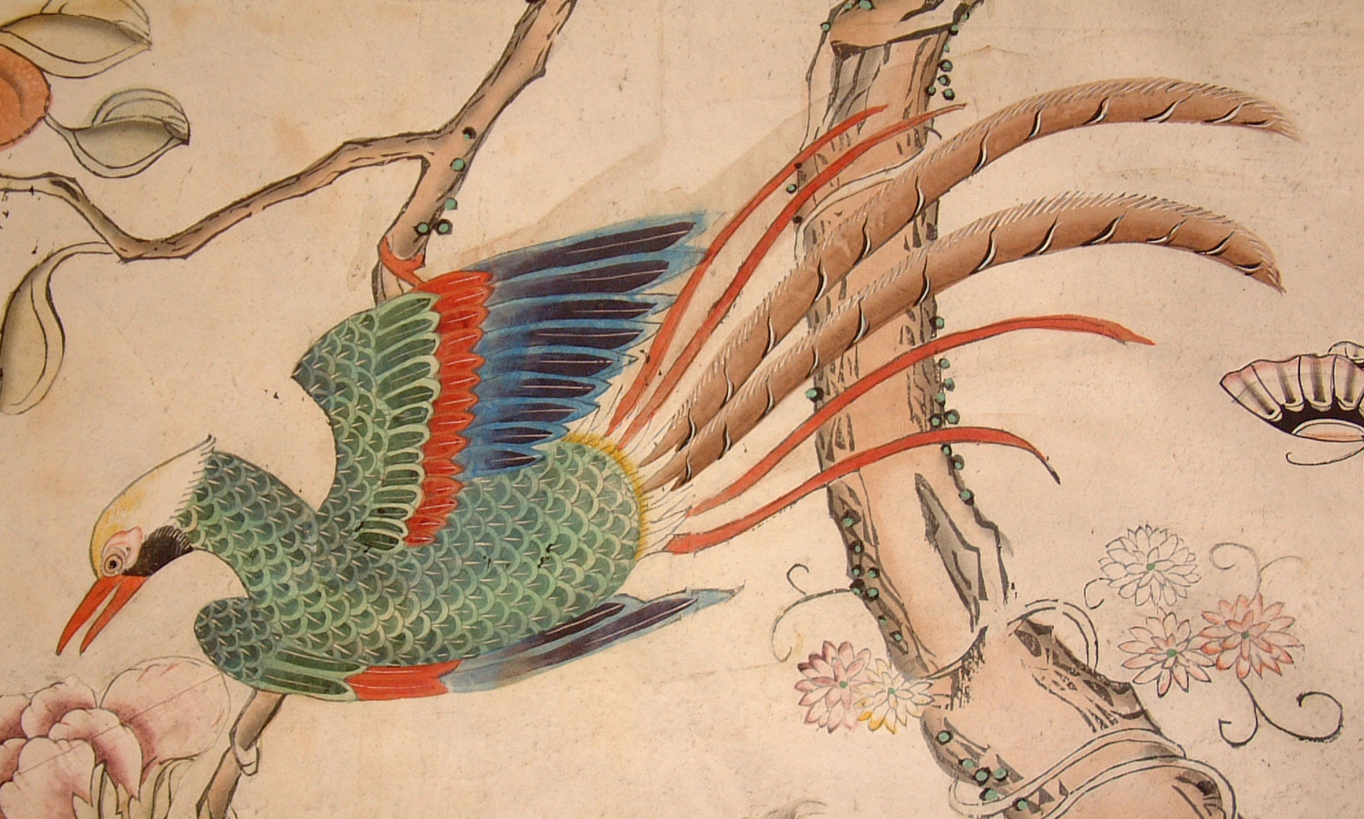 1984x1192 Detail of a bird in the Chinese wallpaper at Felbrigg Hall. Â©National Trust/