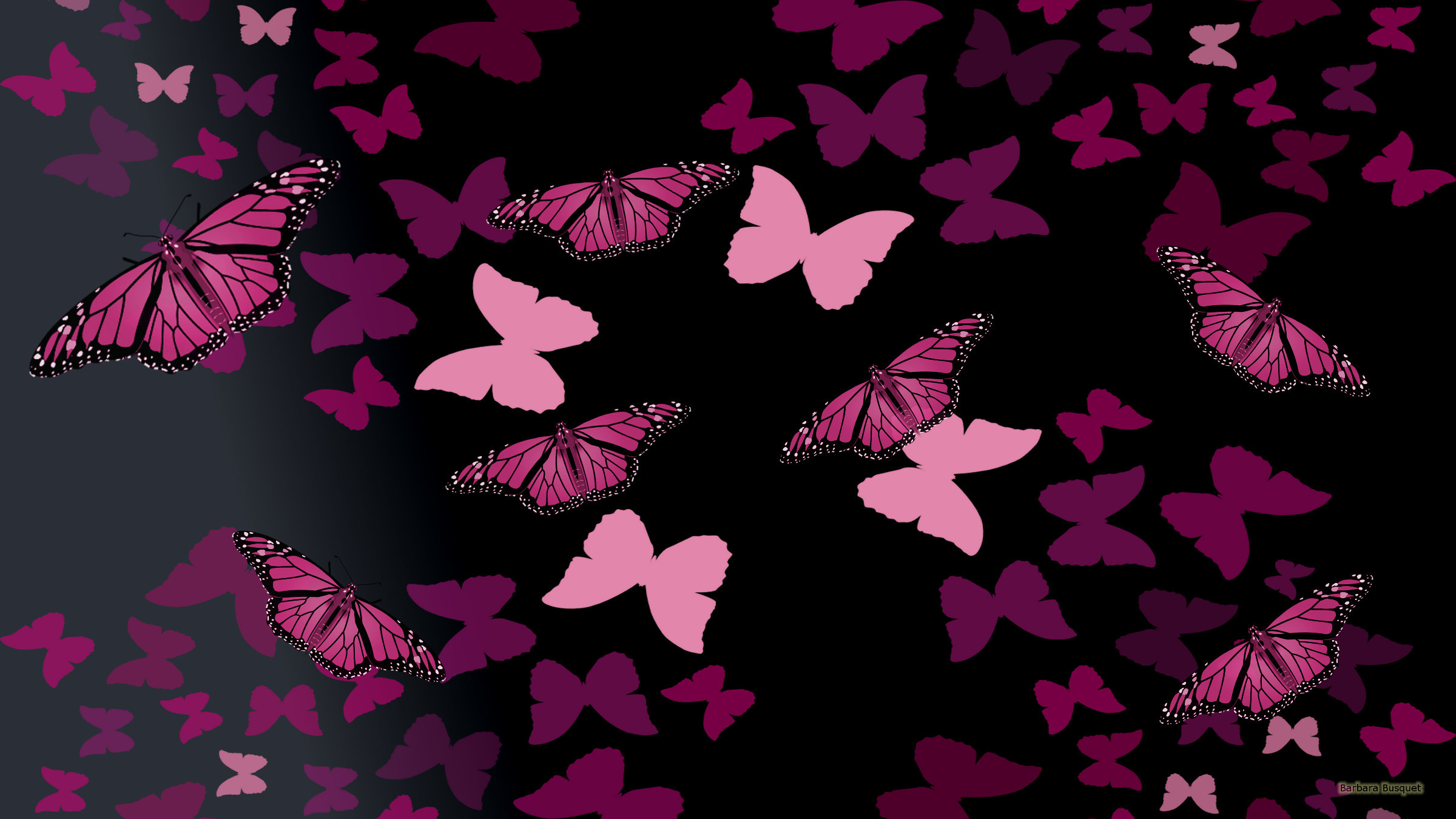 2400x1350 Black wallpaper pink butterflies
