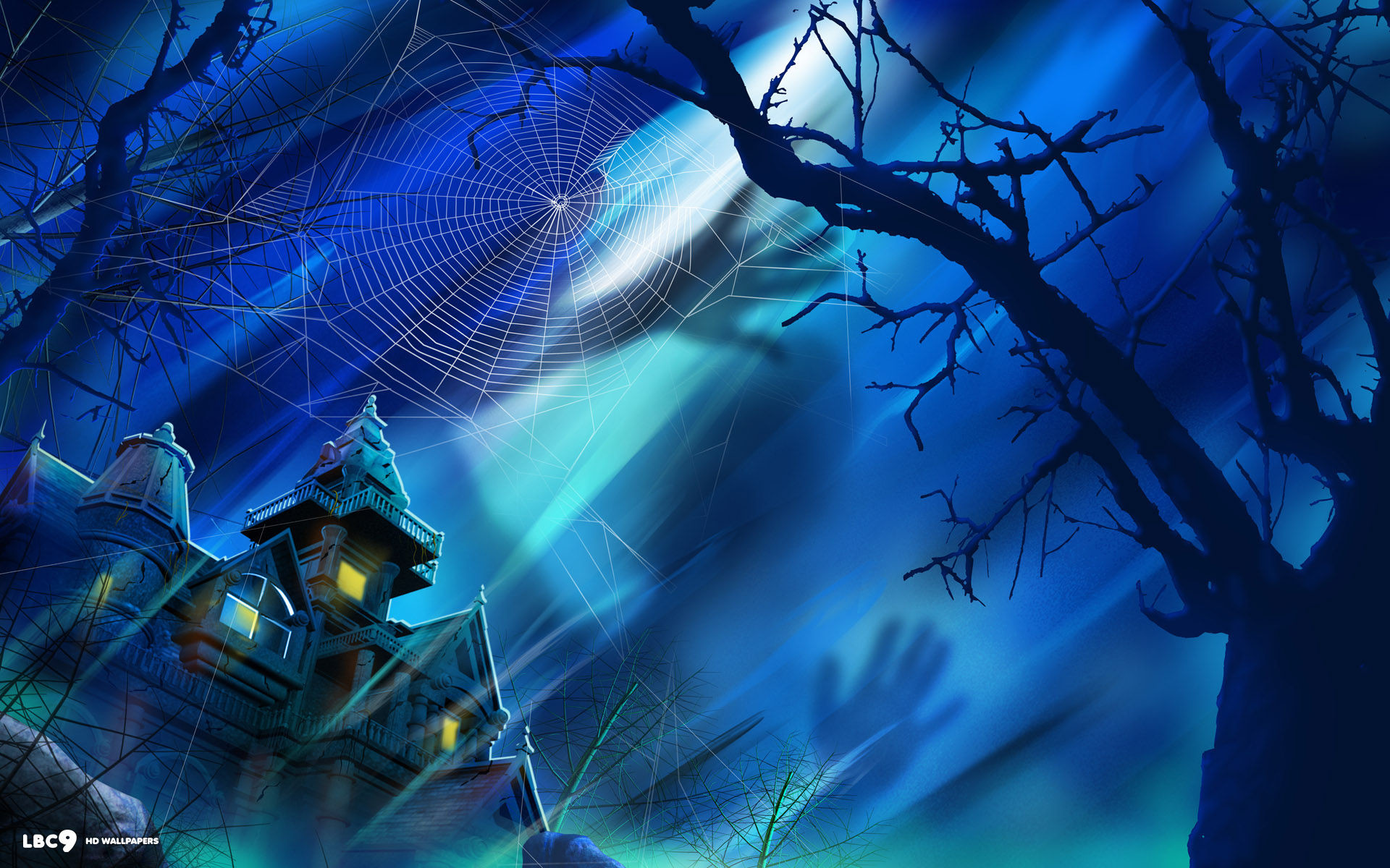 1920x1200 halloween house spider web tree shadow moonlight holiday desktop wallpaper
