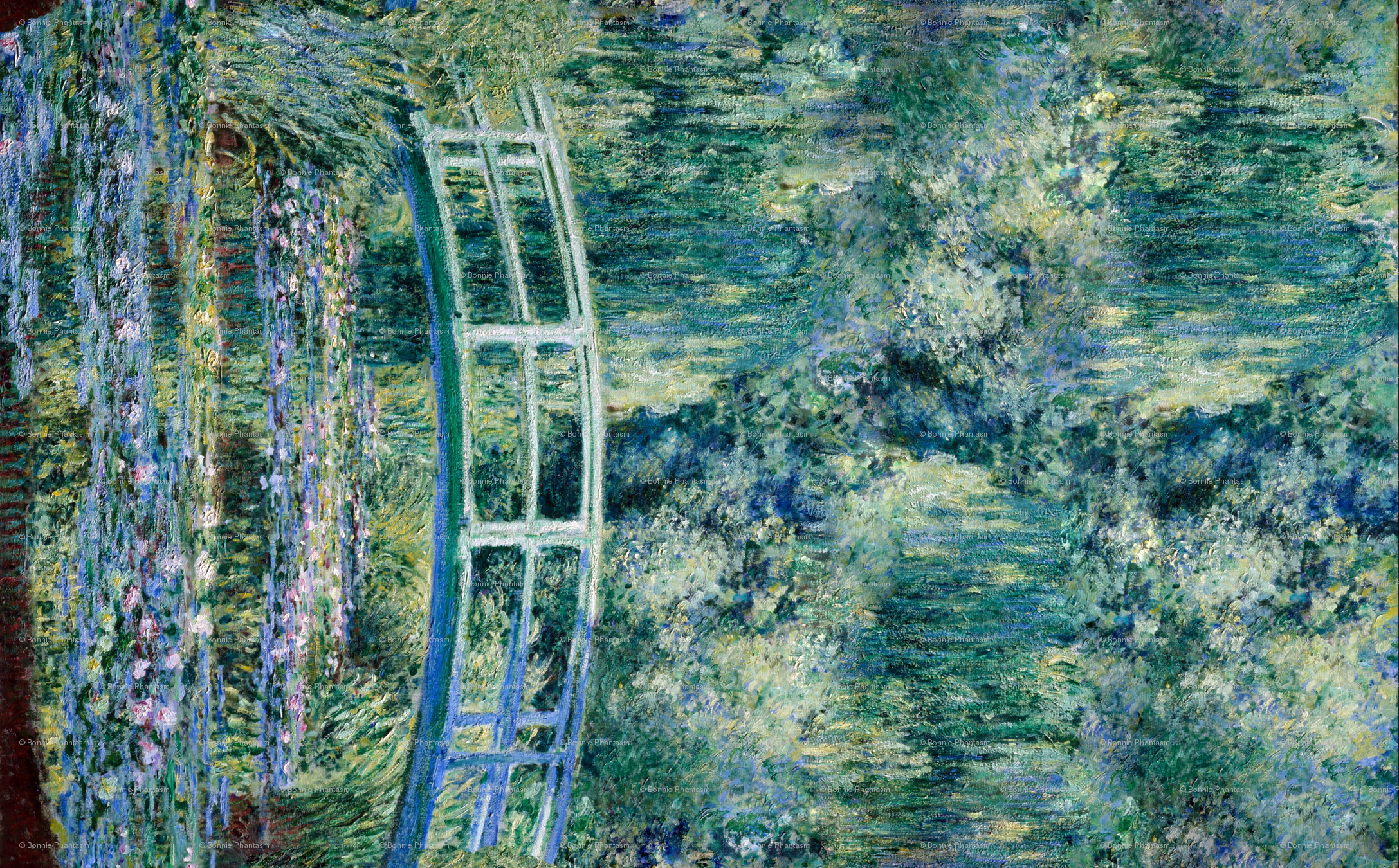 2175x1350 Claude Monet - Water Lilies and Japanese Bridge - 1 Yard border print  wallpaper - bonnie_phantasm - Spoonflower