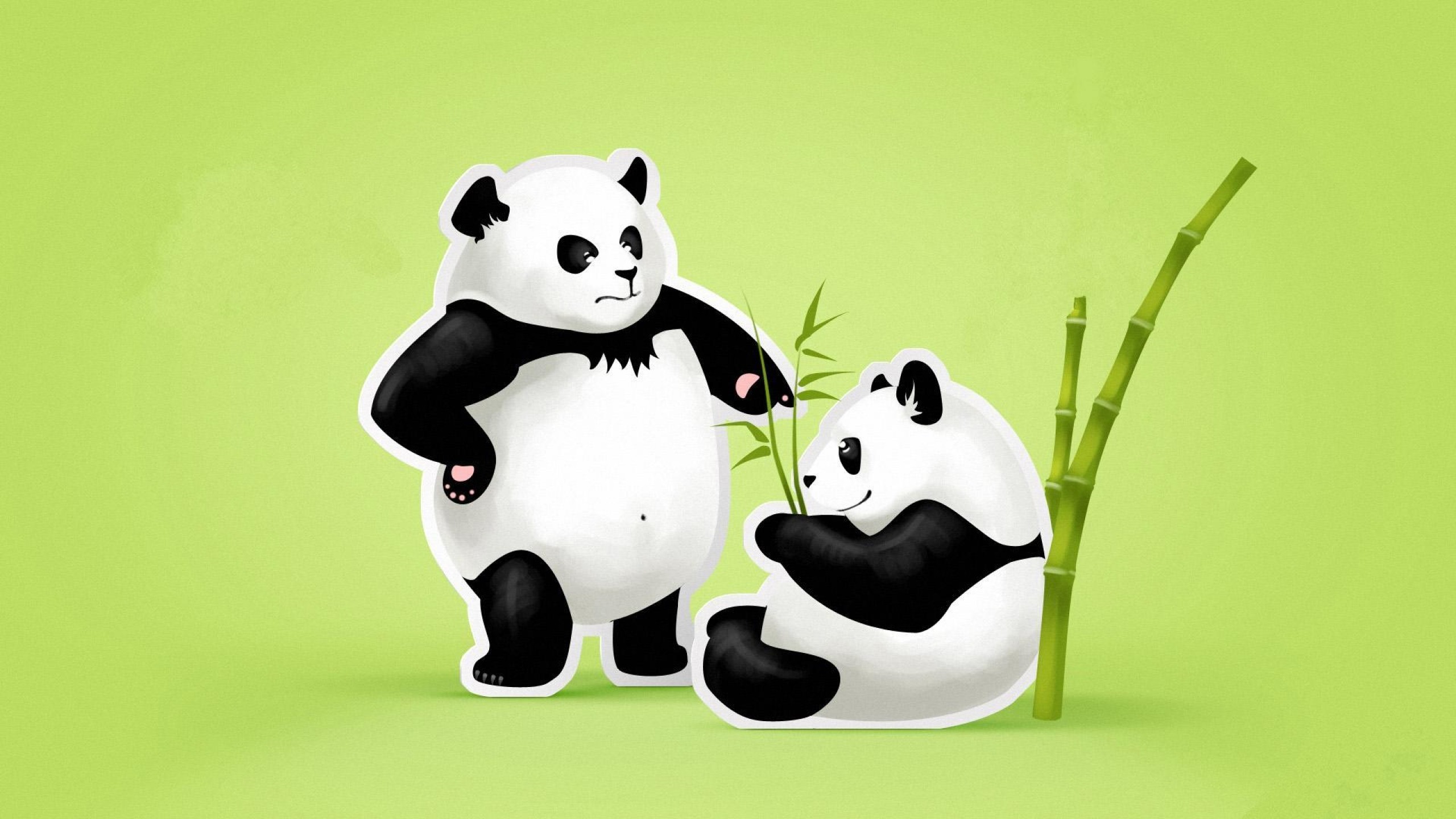 2560x1440  Wallpaper panda, couple, threat, quarrel, green, black, white