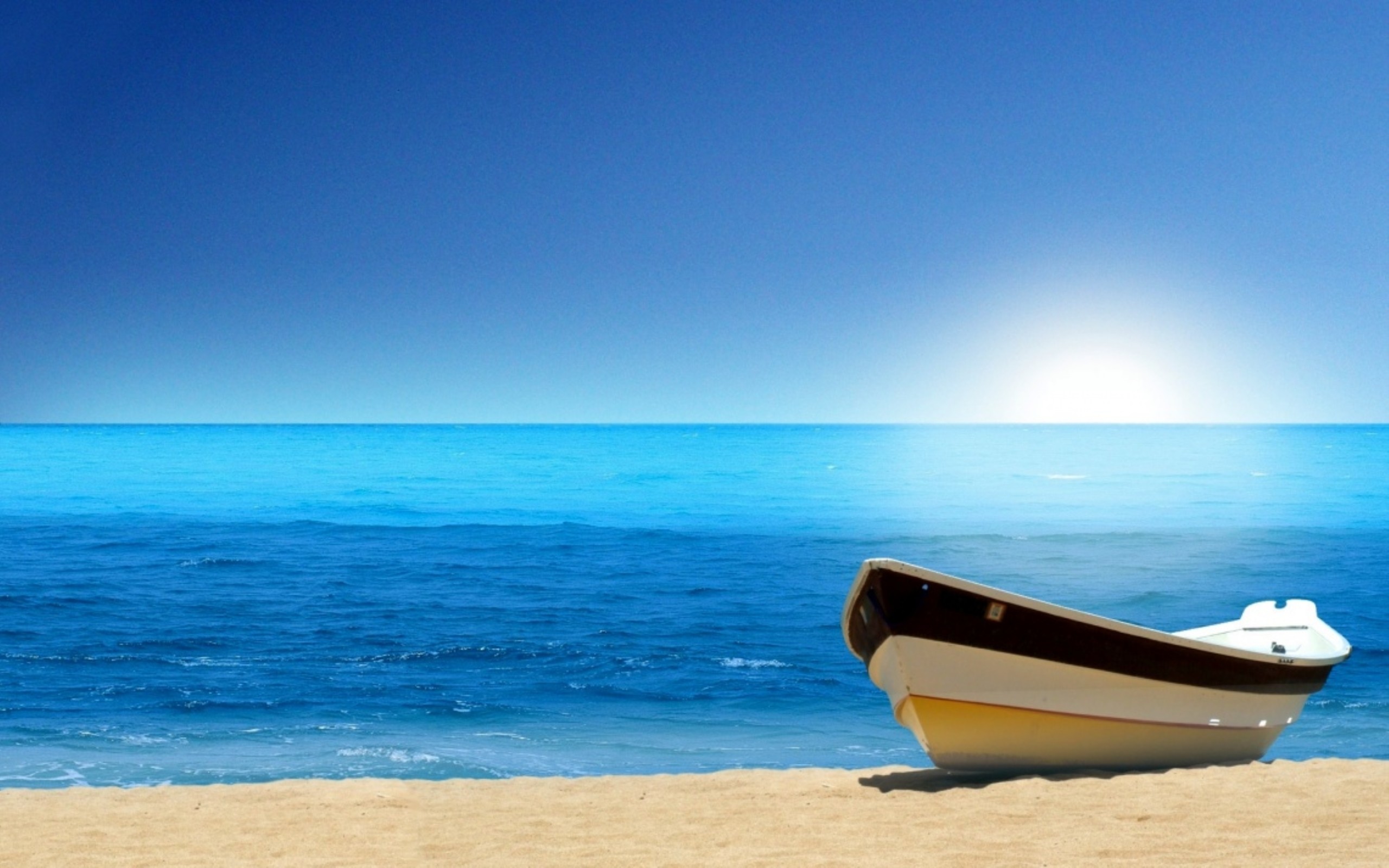 2560x1600 Boat-Blue-Ocean-Beach-Wallpaper