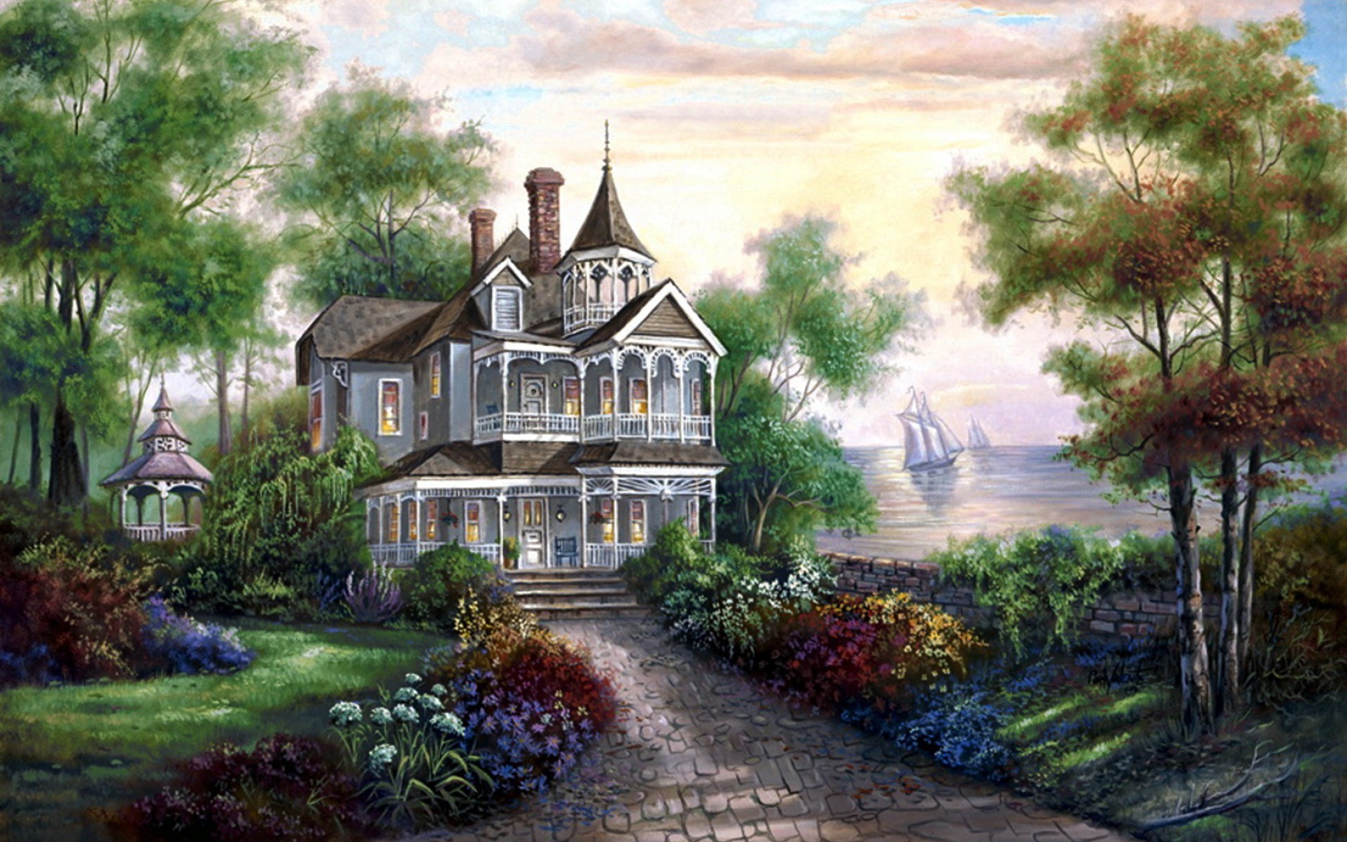 1920x1200 Mansion By The Lake wallpapers and stock photos