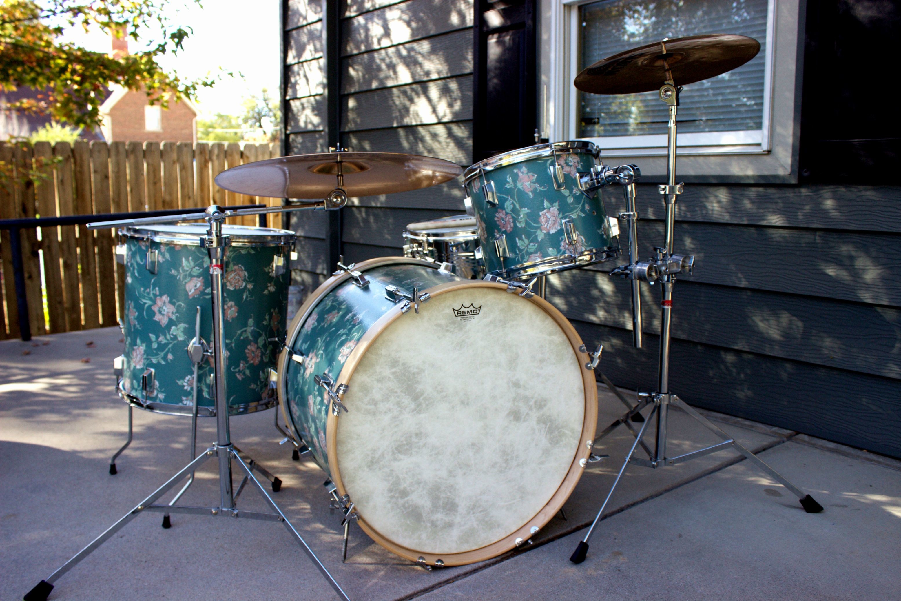 3110x2073 So I refinished my drum set with wallpaper.