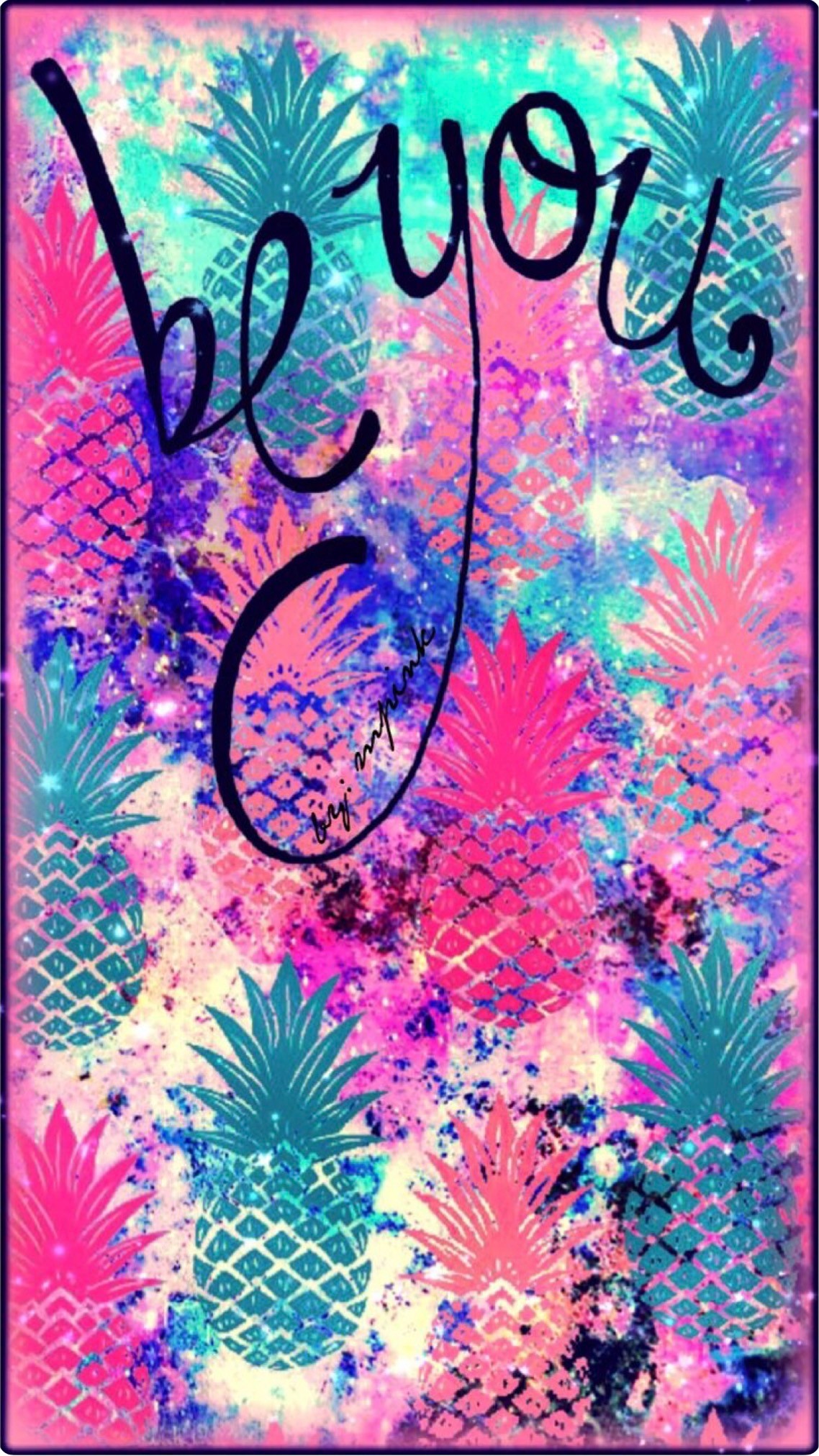 1138x2023 Be you tropical pink turquoise apricot pineapple wallpaper