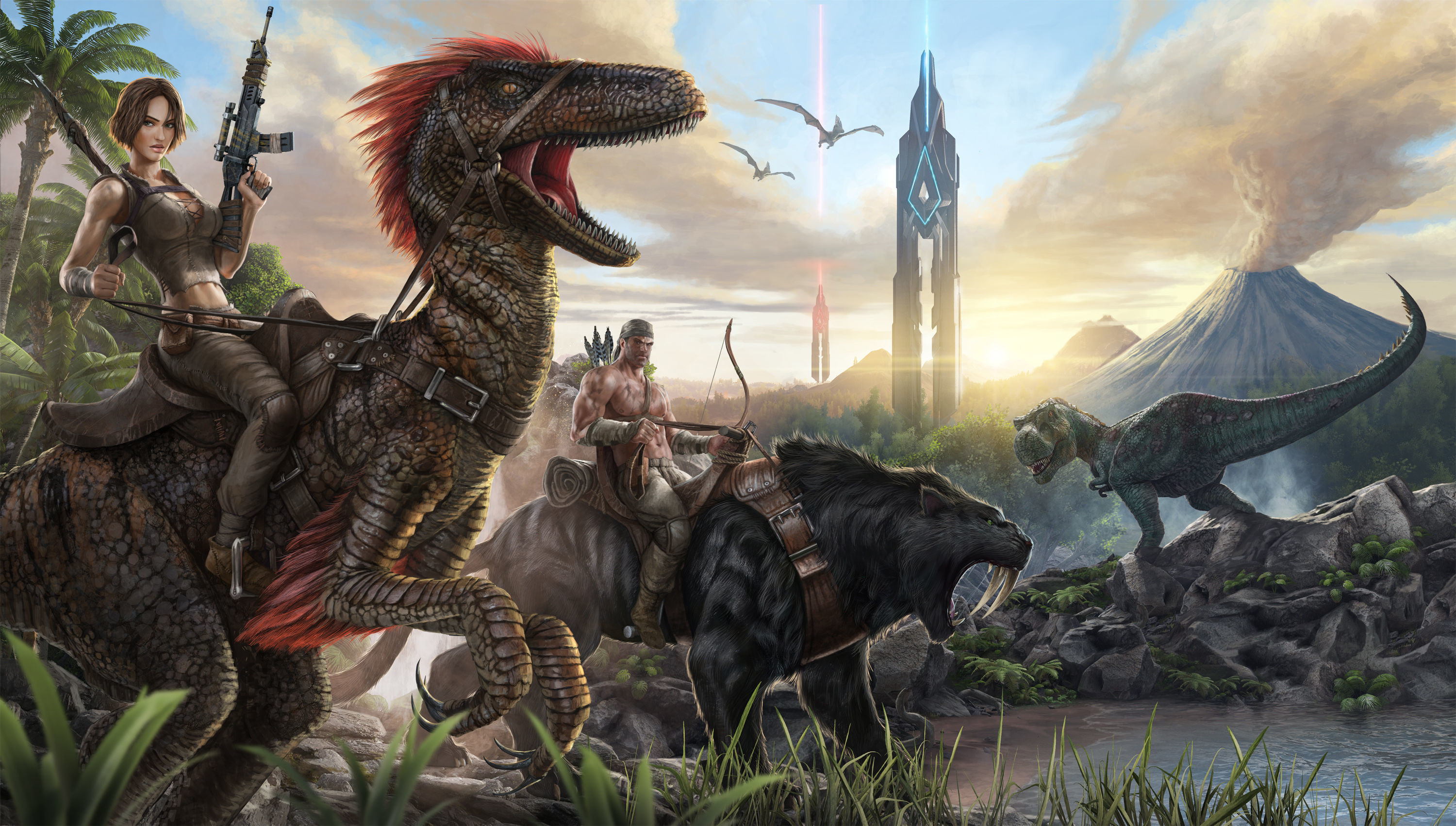 3000x1701 Computerspiele - ARK: Survival Evolved Dinosaurier Krieger Woman Warrior  Wallpaper