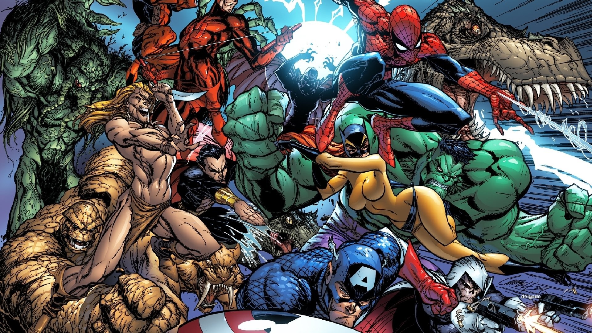 1920x1080  Comics - Marvel Comics Daredevil Captain America Spider-Man Hulk  Thing (Marvel Comics)