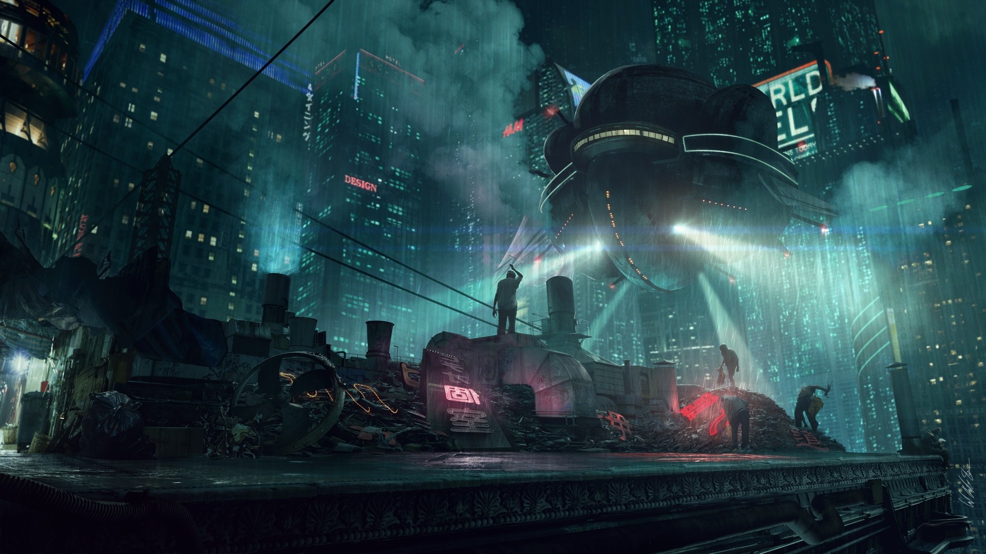 1920x1080 Raining in a cyberpunk city [x-post from /r/wallpapers] ...