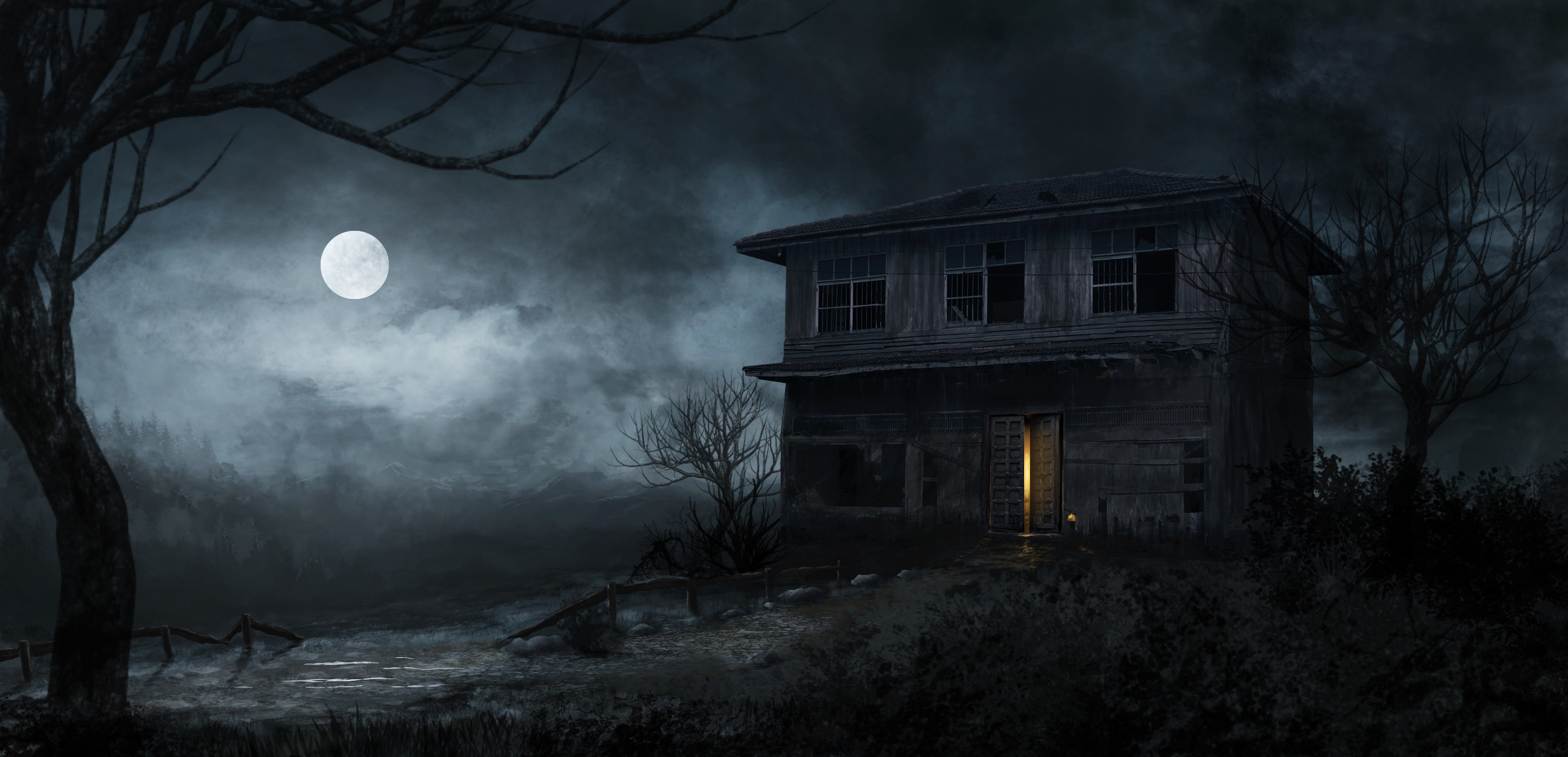 2900x1400 Dark - Haunted House Haunted House Wallpaper