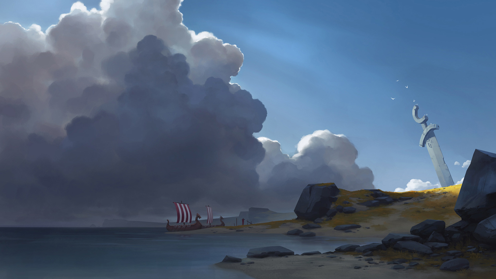 1920x1080 Arrival at new shore. Wallpaper from Northgard