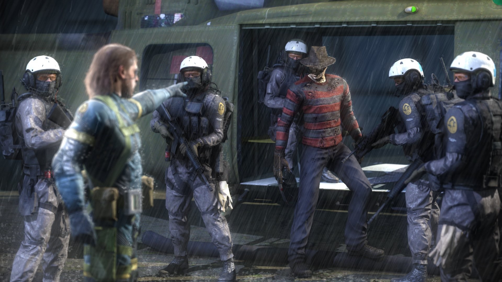 1920x1080 freddy krueger mgs crossover helicopters rain metal gear solid v: ground  zeroes metal gear solid