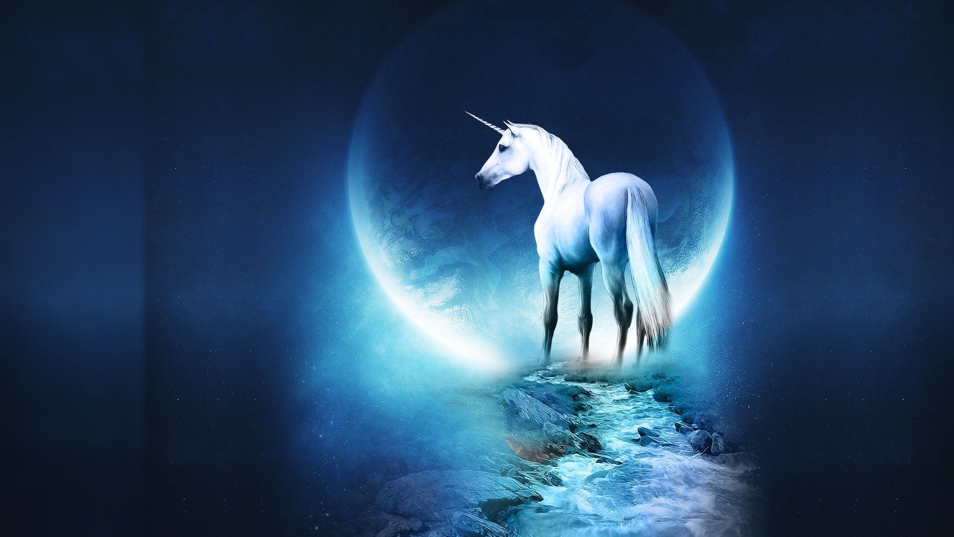 1920x1080 Fantasy blue Moon unicorns moonlight digital art wallpaper |  |  304191 | WallpaperUP