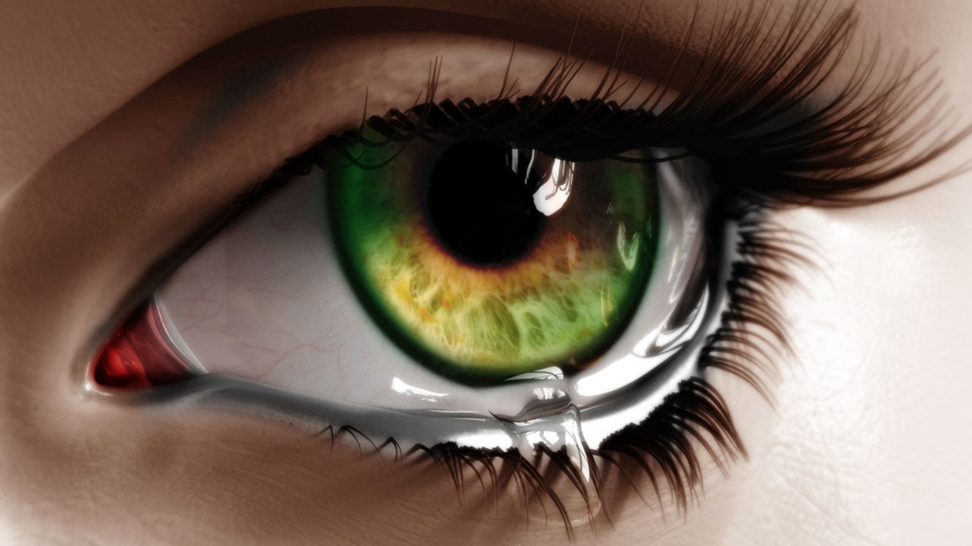 1920x1080 Green eye with tears HD wallpaper