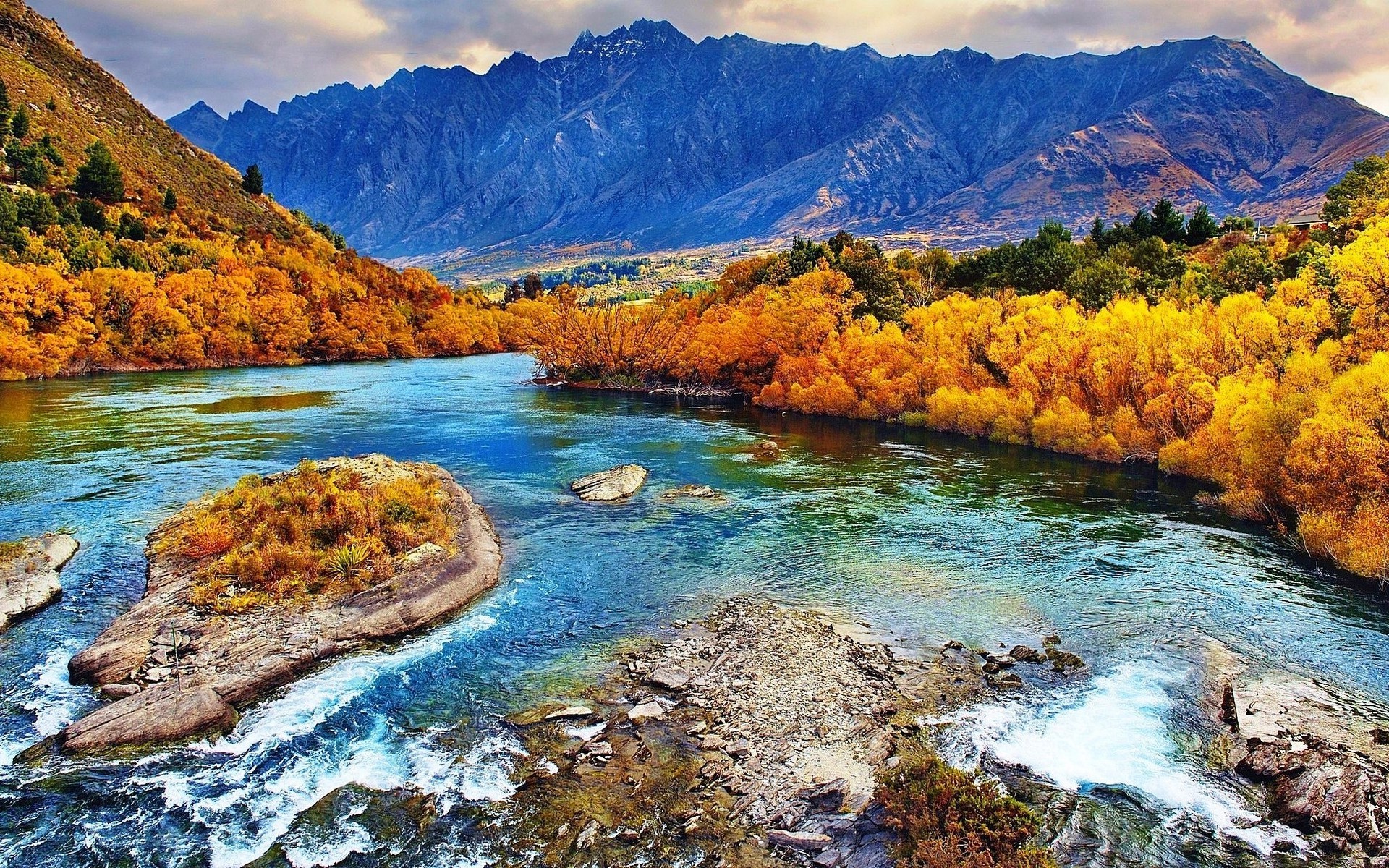 1920x1200 nature, Landscape, Fall, River, Forest, Mountains, Yellow, Trees, New  Zealand Wallpapers HD / Desktop and Mobile Backgrounds