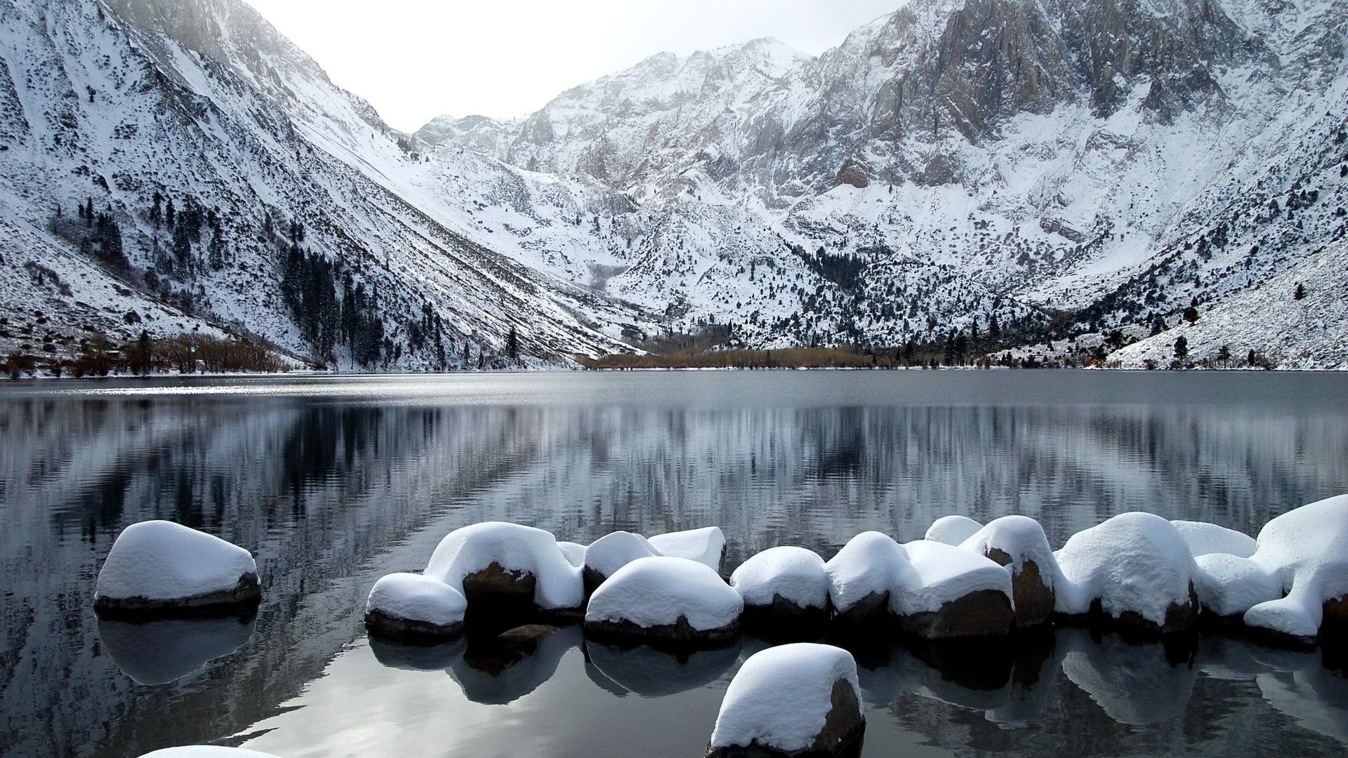1920x1080 Snow Tag - Calm Frozen River Winter Pretty Nice Mirrored Snow Mountain Lake  Ice Icy Lovely
