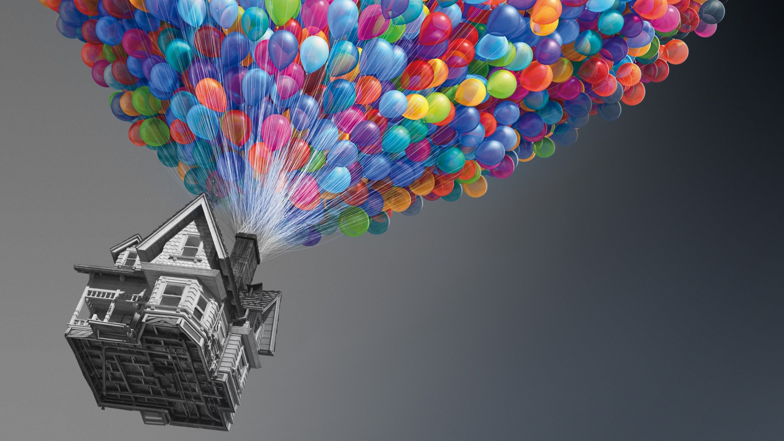 2560x1440 Balloons Flying Houses Movies Selective Colors free iPhone or Android Full  HD wallpaper.