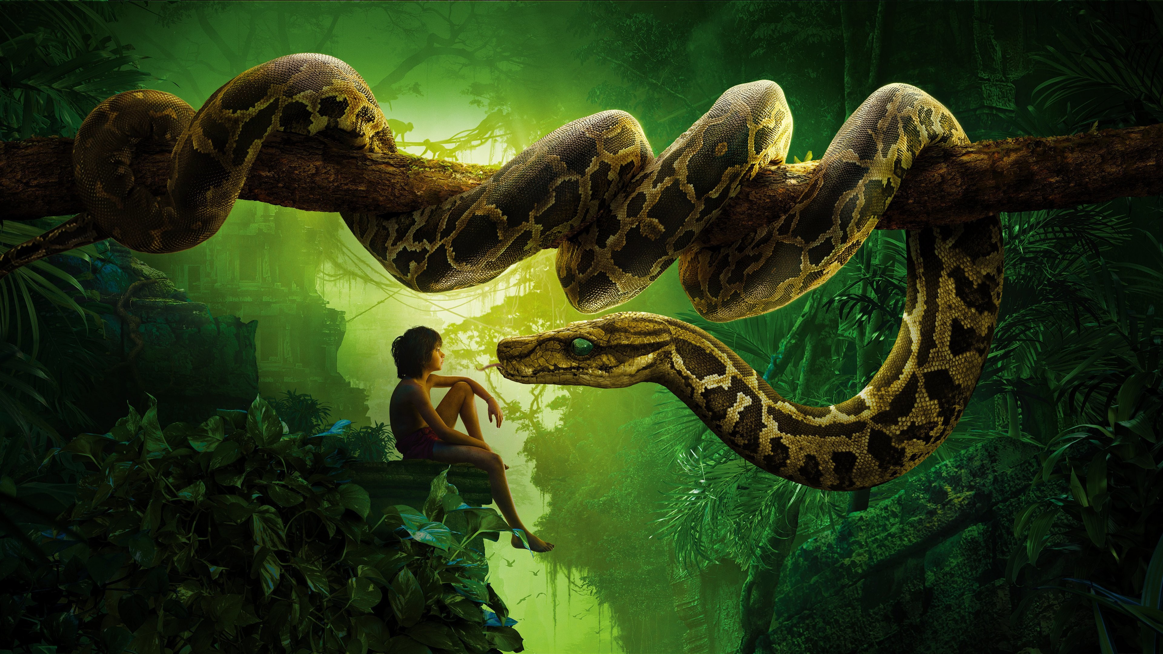 3840x2160 Movie - The Jungle Book (2016) Movie Snake Forest Wallpaper