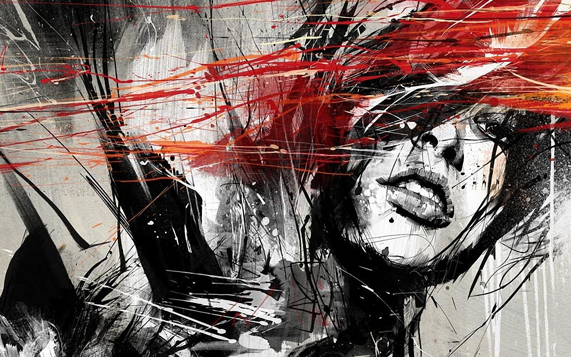 1920x1200 Download Black And White And Red Painted Girl Wallpaper | Full HD ... src