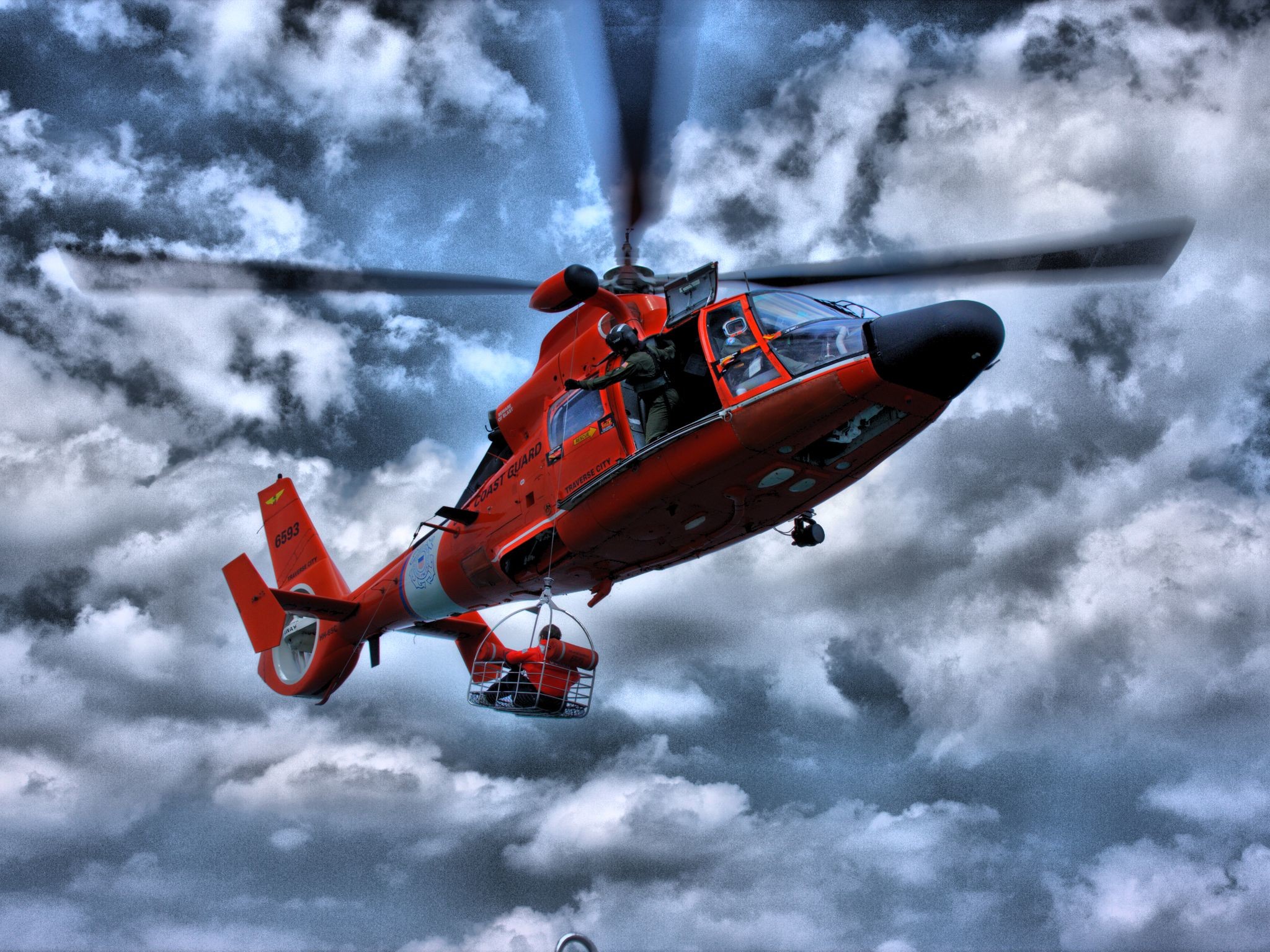 2048x1536 Download full size Red chopper of coast guard Helicopter wallpaper /  