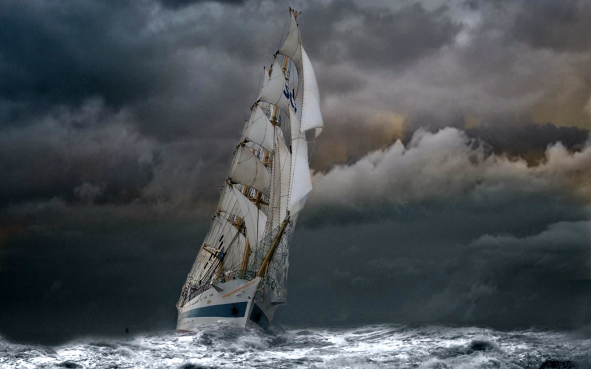 1920x1200 Vehicles - Sailing Ship Vehicle Sailboat Ship Storm Wave Ocean Cloud  Wallpaper