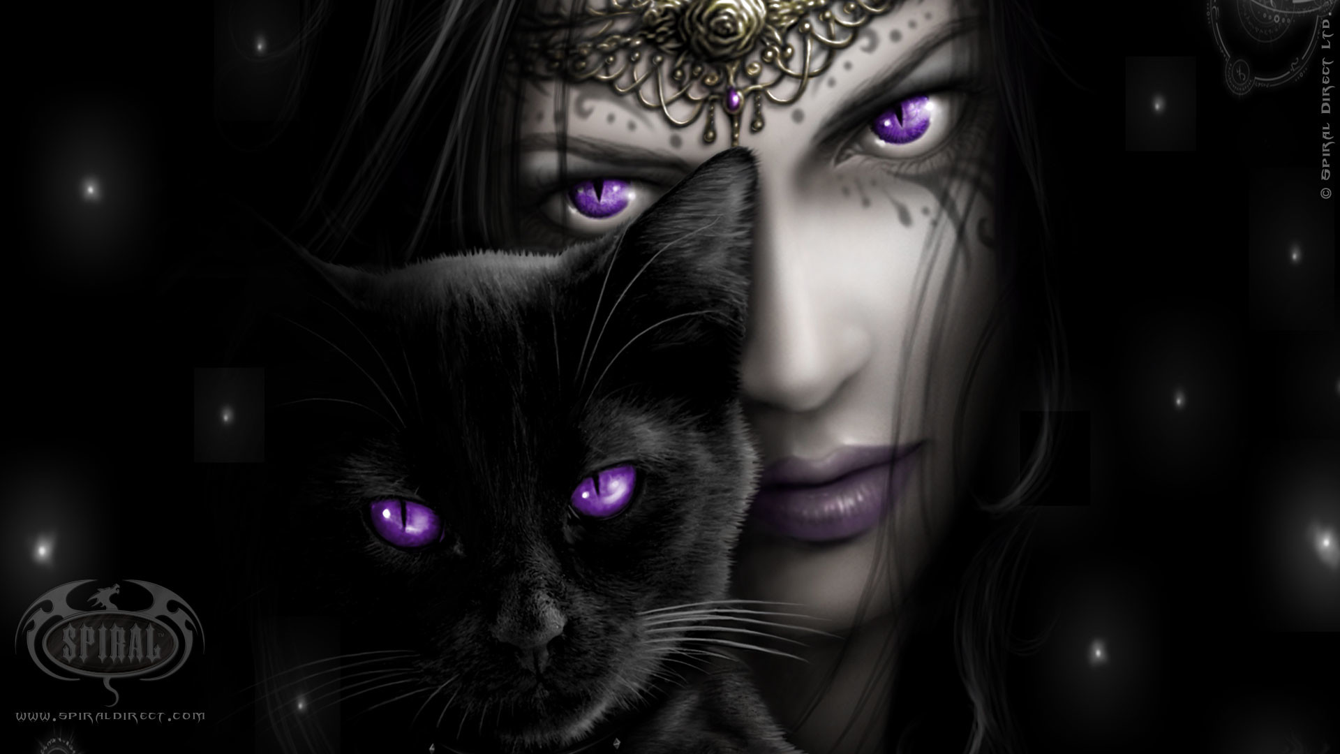 1920x1080 Dark - Gothic Purple Eye Cat Witch Woman Wallpaper