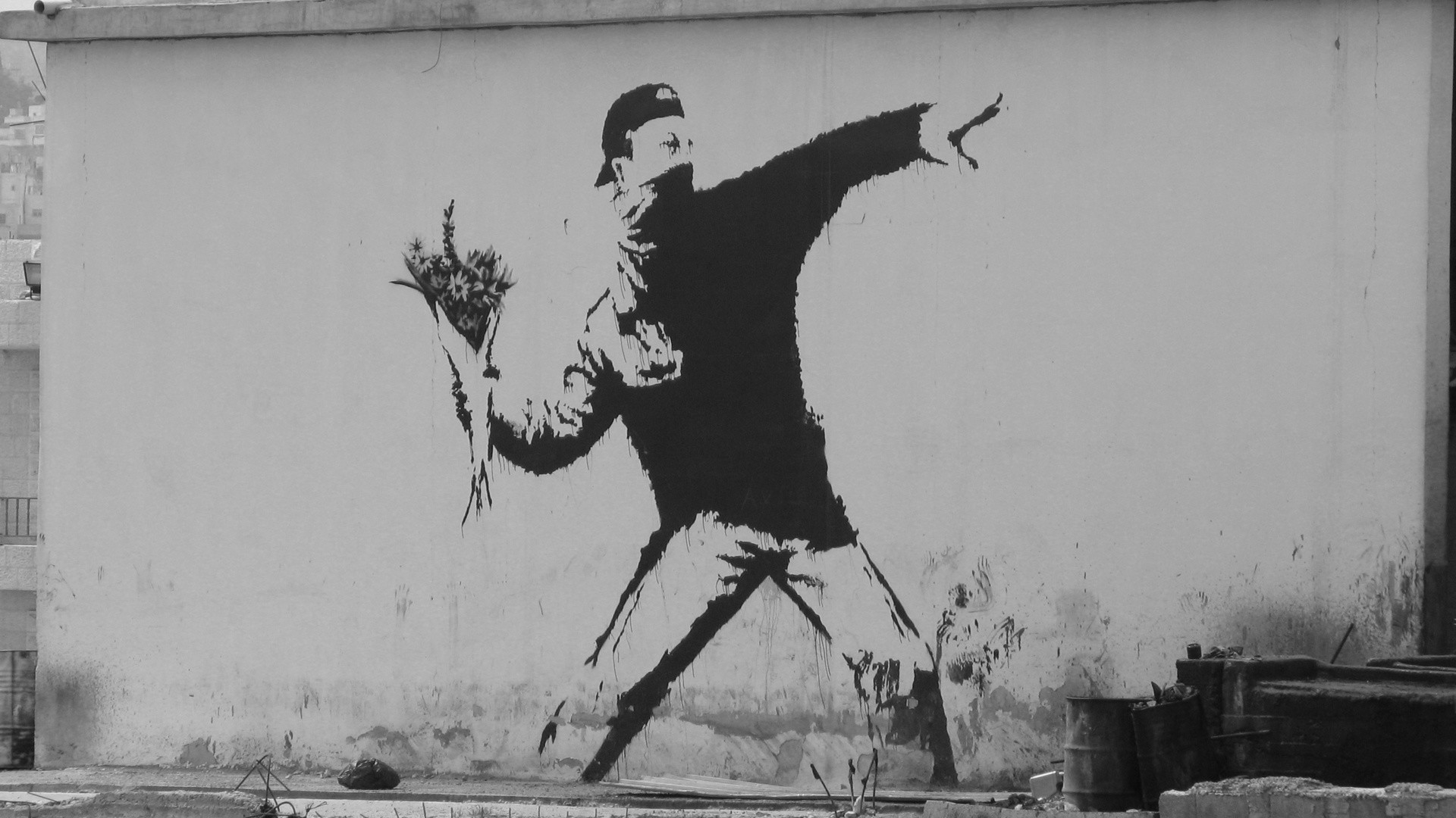 1920x1080 ...  Banksy Flower Thrower, Banksy, Street Art, Streetart