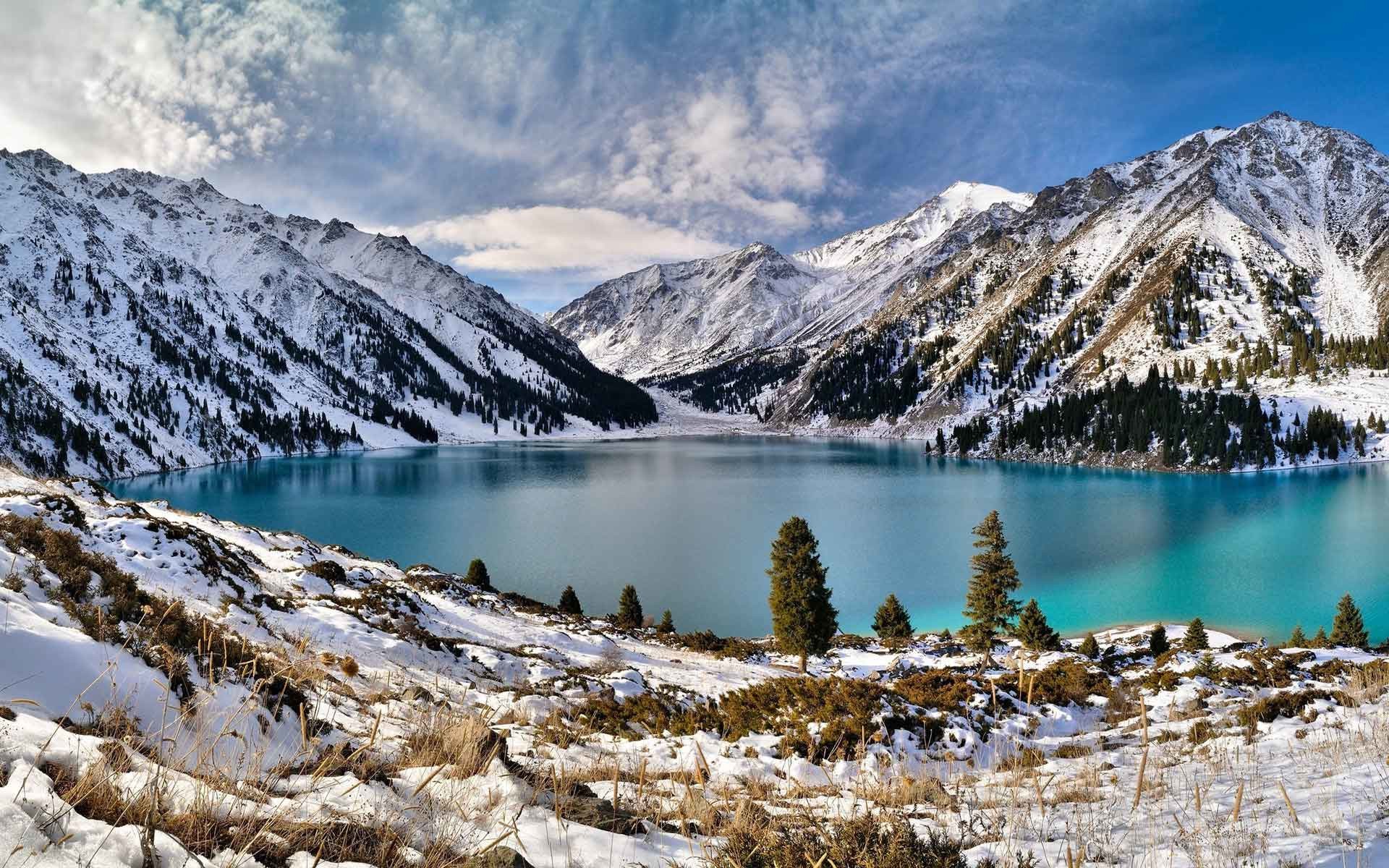 1920x1200 Lakes Landscapes Sky Mountains Winter Computer Wallpapers HD Nature