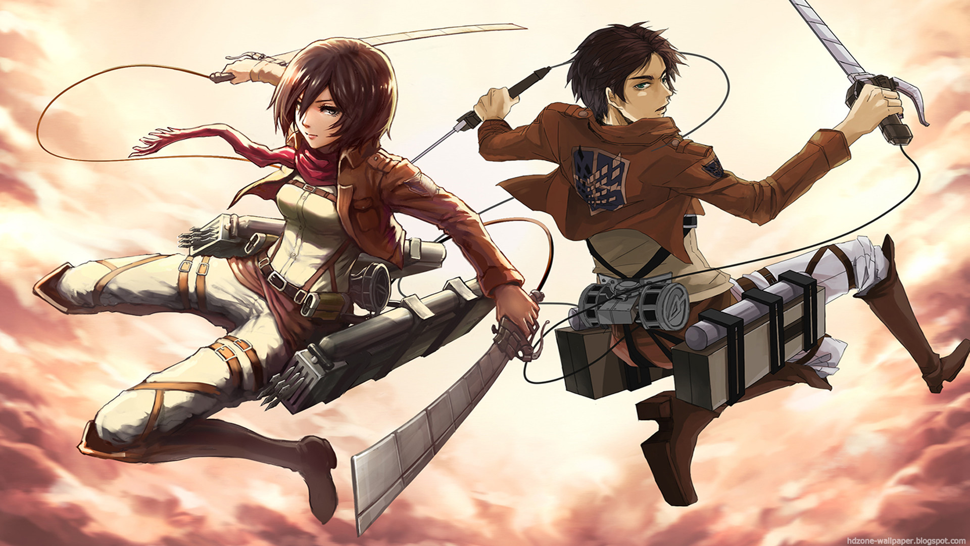 1920x1080 HD Wallpaper,Shingeki No Kyojin,Titanes,Eren,Mikasa